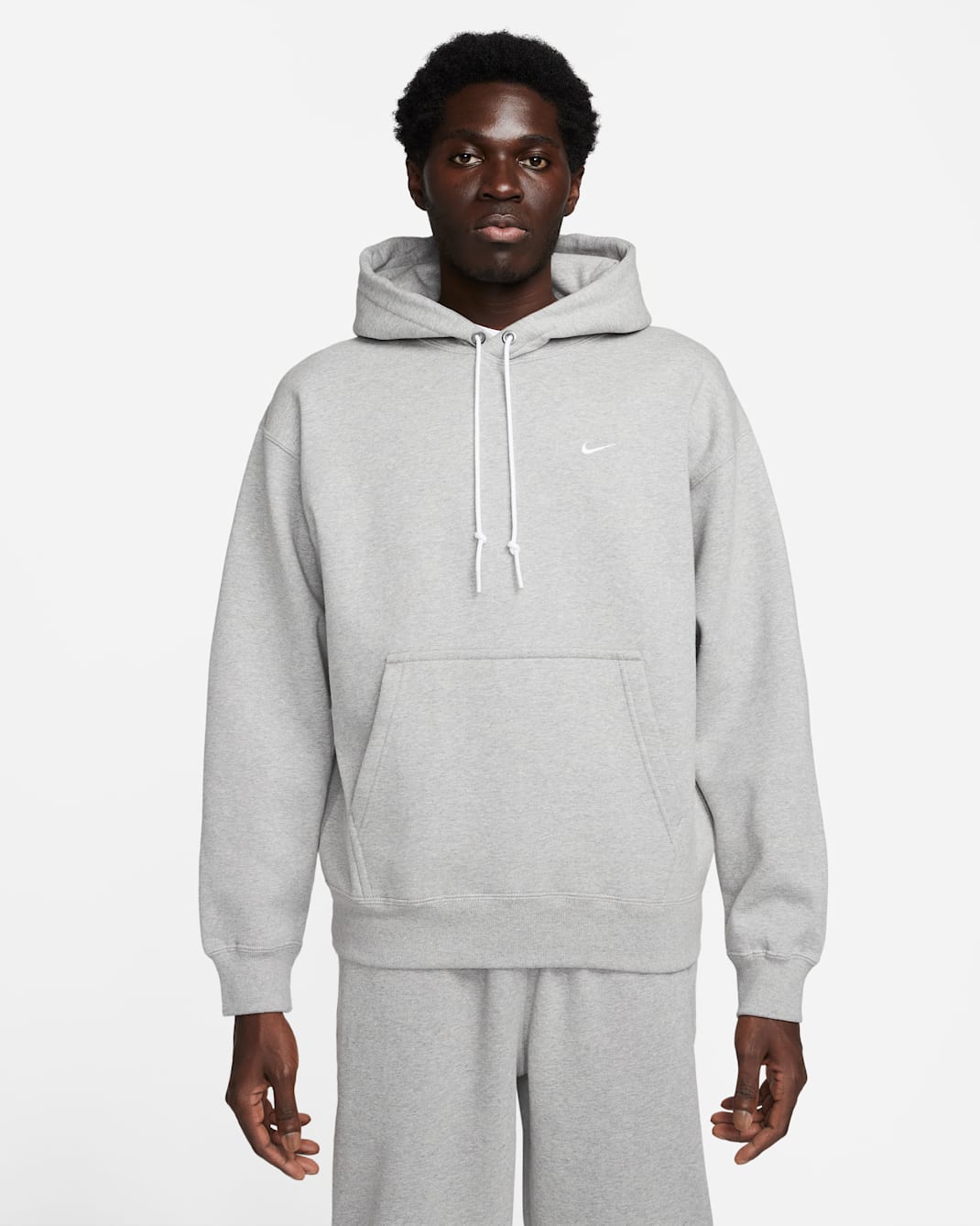 Nike Solo Swoosh Men's Fleece Pullover Hoodie - Dark Grey Heather/White