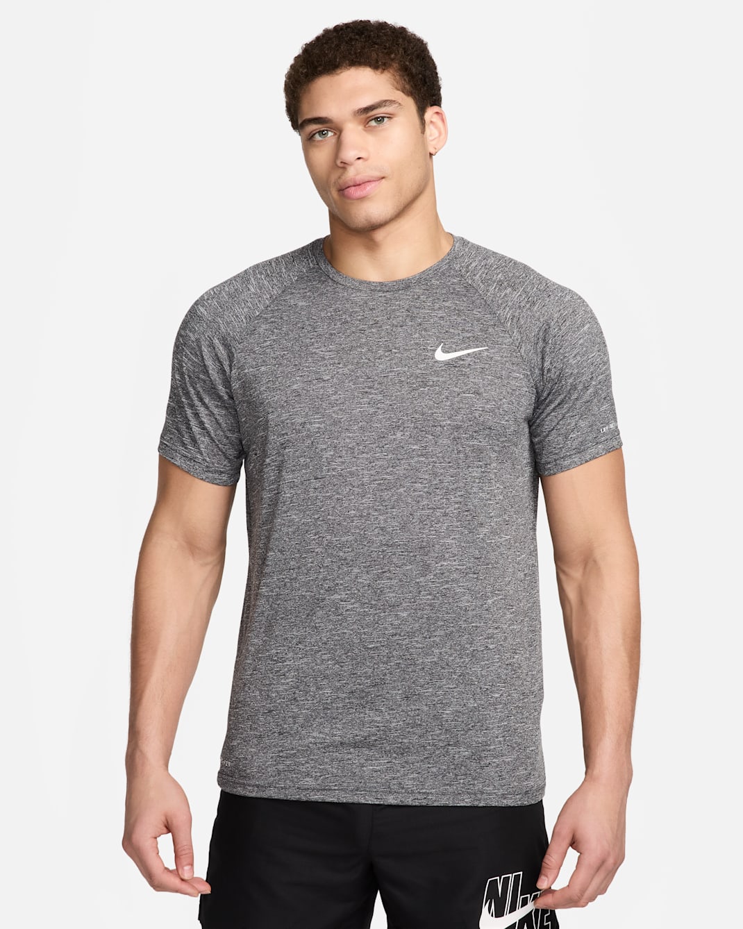 Camiseta Hydroguard de natación de manga corta de tela jaspeada para hombre Nike - Negro/Blanco