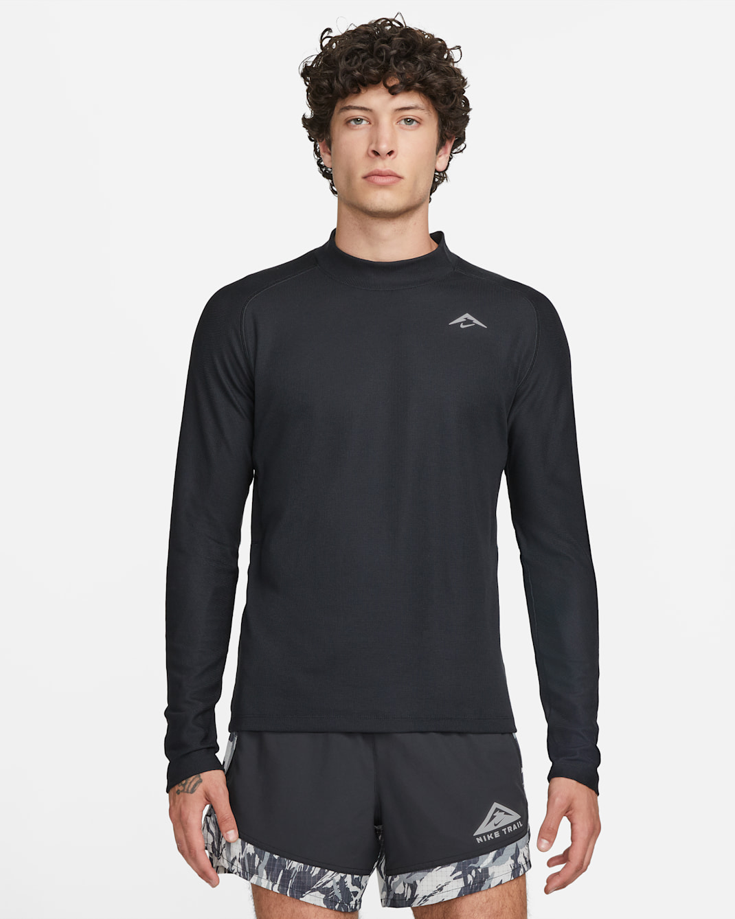 Playera de running de manga larga Dri-FIT para hombre Nike Trail - Negro/Negro/Blanco