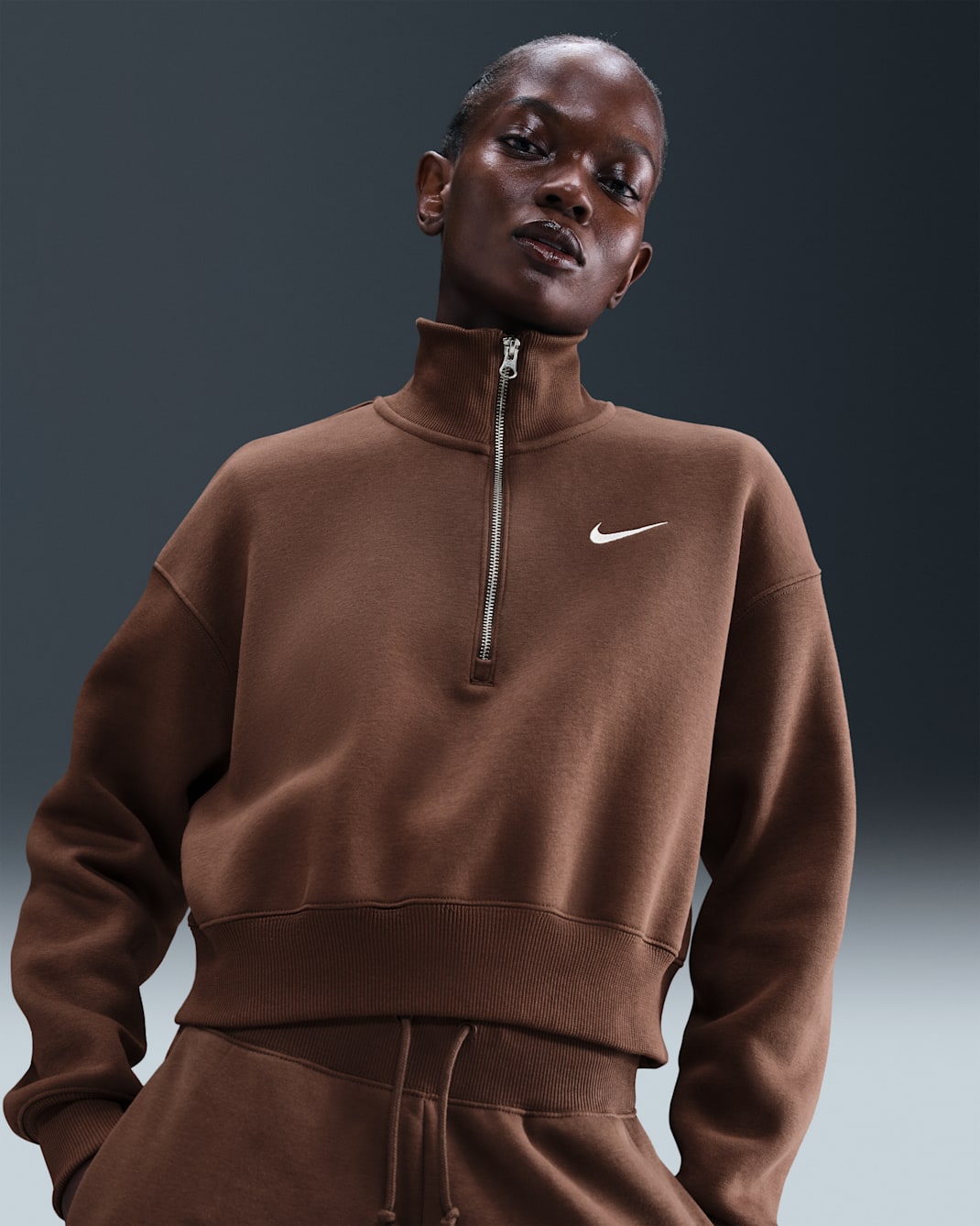 Nike Sportswear Phoenix Fleece Women's 1/4-Zip Cropped Sweatshirt - Fauna Brown/Sail