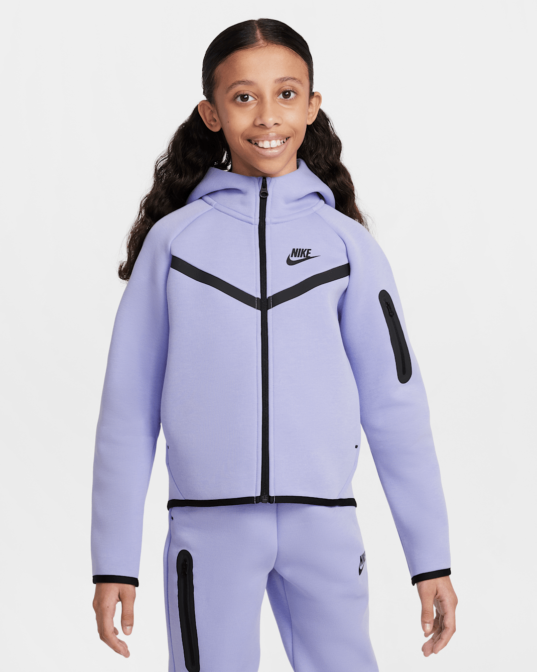 Nike Sportswear Tech Fleece Girls' Full-Zip Hoodie - Lilac Ice/Black/Black