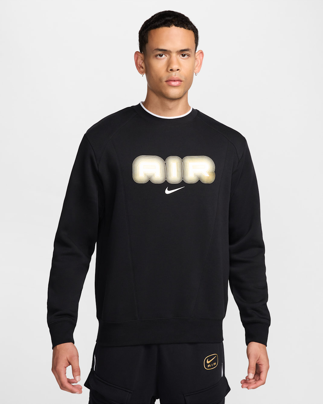 Nike Air-sweatshirt i fleece med rund hals til mænd - sort/Metallic Gold