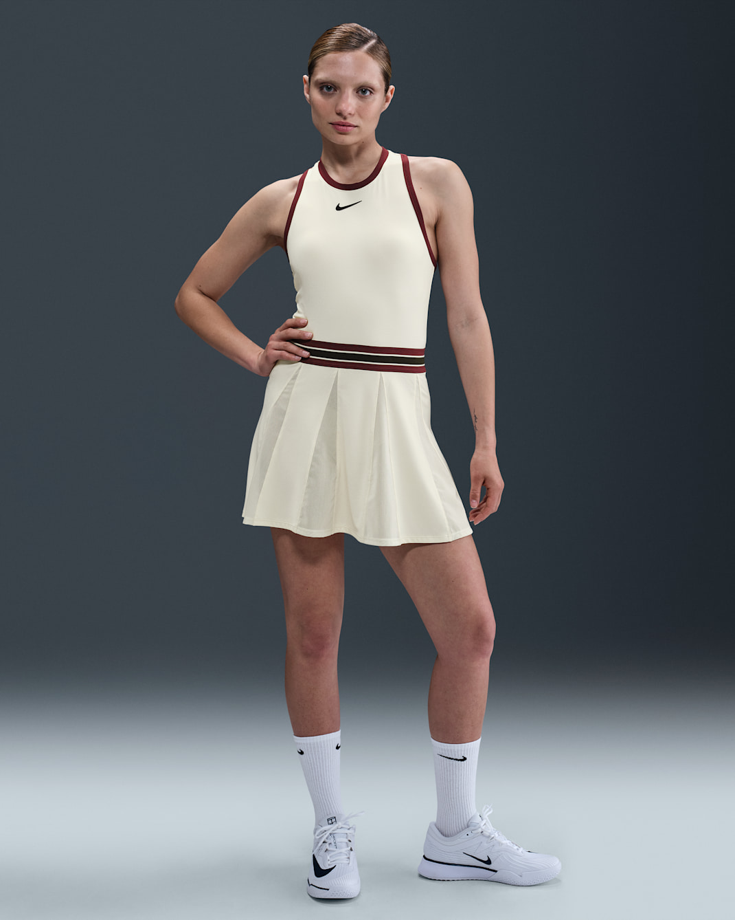 NikeCourt Slam Women's Dri-FIT Tennis Dress - Pale Ivory/Dark Team Red/Dark Team Red/Black