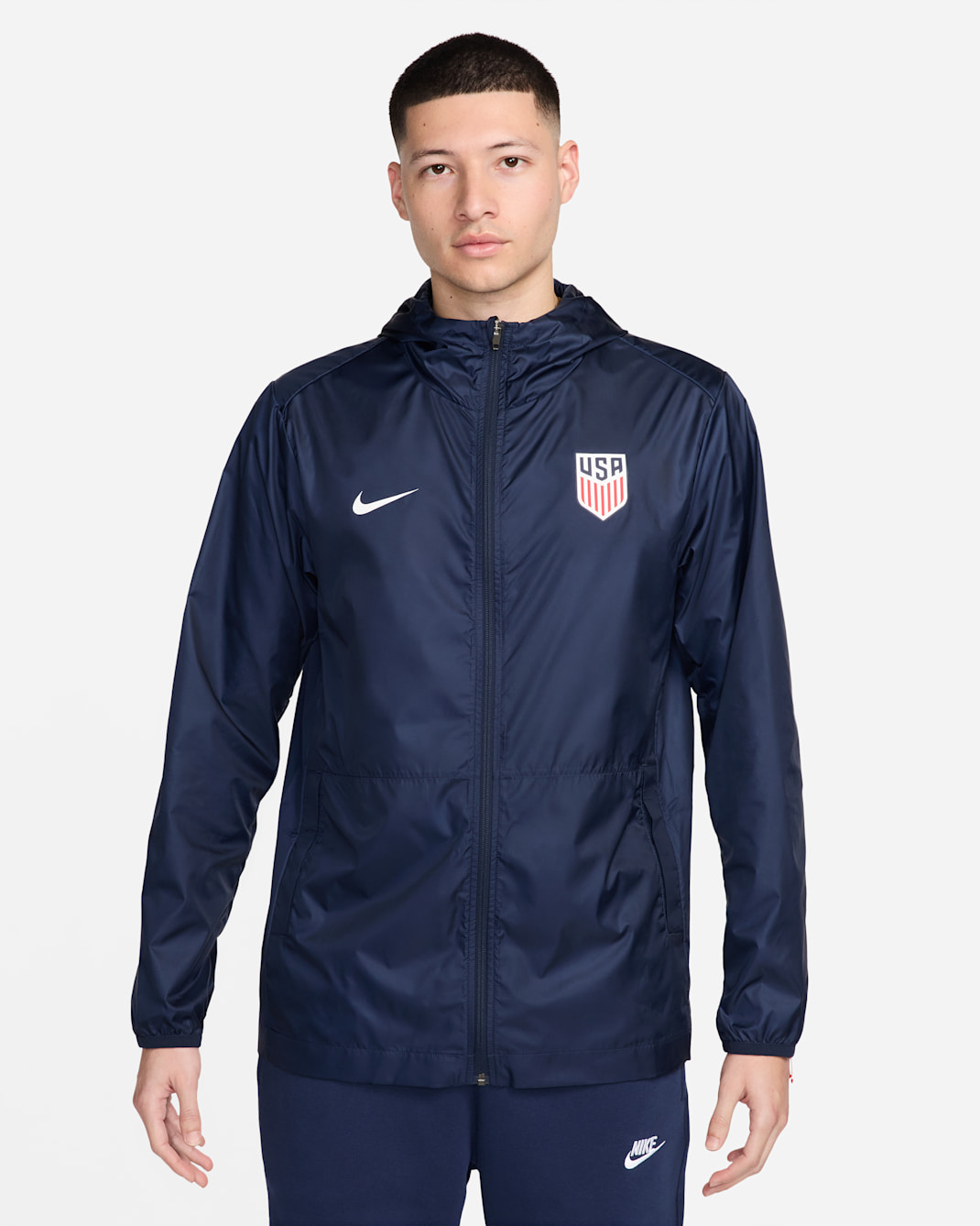 USMNT Academy Pro Men's Nike Soccer Hooded Rain Jacket - Obsidian/White