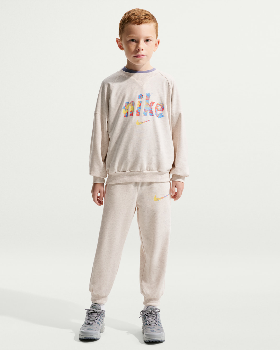 나이키 E1D1 리틀키즈 프렌치 테리 투피스 그래픽 크루 세트 - 페일 아이보리