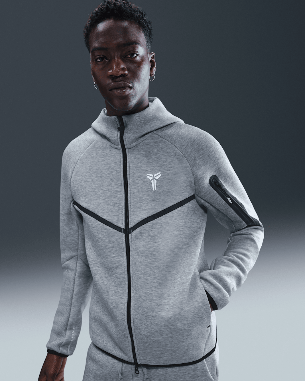 Chamarra Windrunner de cierre completo Tech Fleece para hombre Kobe - Gris oscuro jaspeado/Blanco