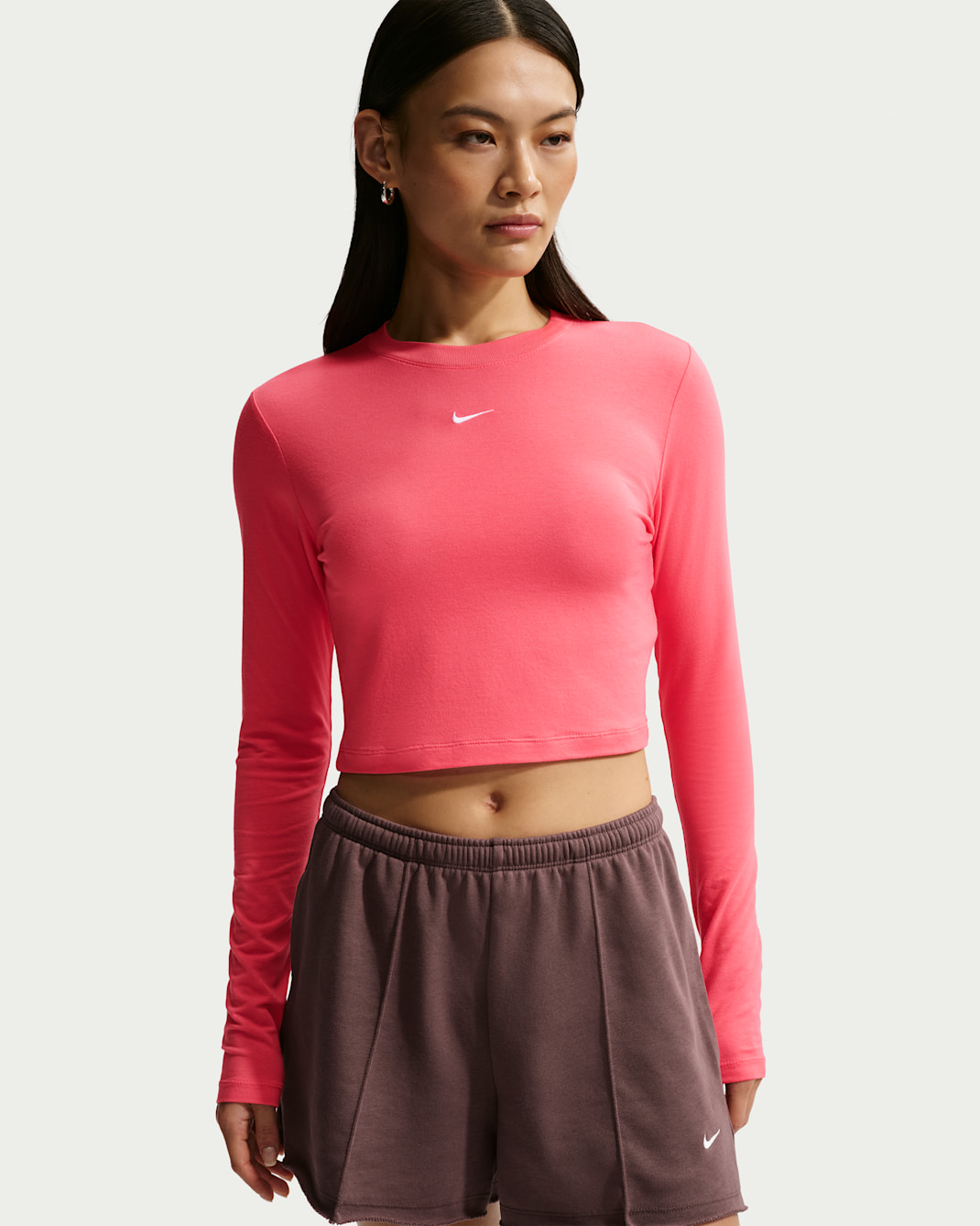 Nike Sportswear Chill Knit Women's Slim Long-Sleeve Cropped Top - Sea Coral/White