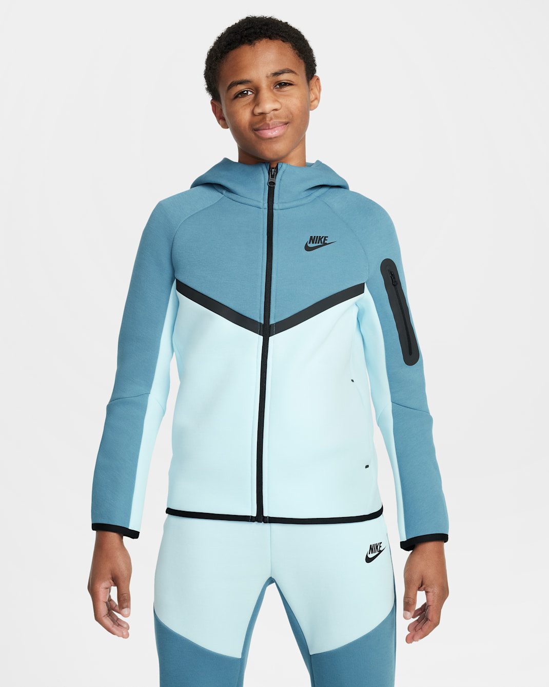 Nike Sportswear Tech Fleece Big Kids' Full-Zip Hoodie - Glacier Blue/Smokey Blue/Black/Black