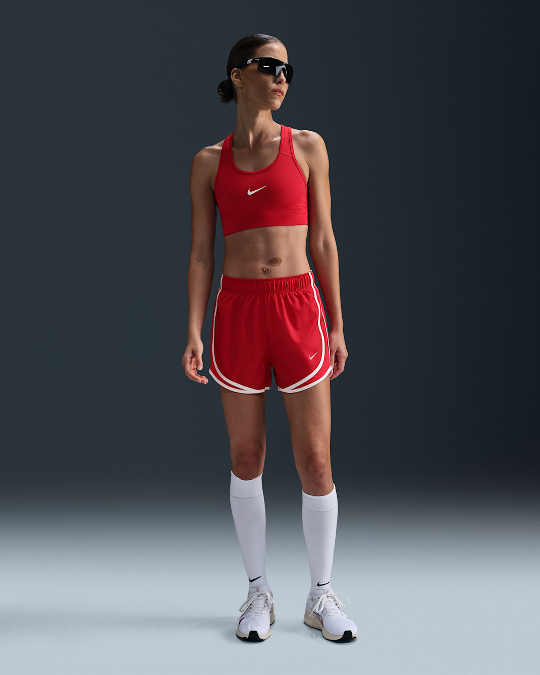 Nike Tempo Women's Dri-FIT Mid-Rise Brief-Lined Running Shorts - University Red/University Red/White