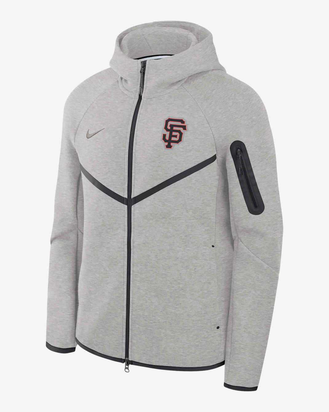 Chamarra con gorro Nike de la MLB de cierre completo para hombre San Francisco Giants Tech Fleece Windrunner - Carbón jaspeado