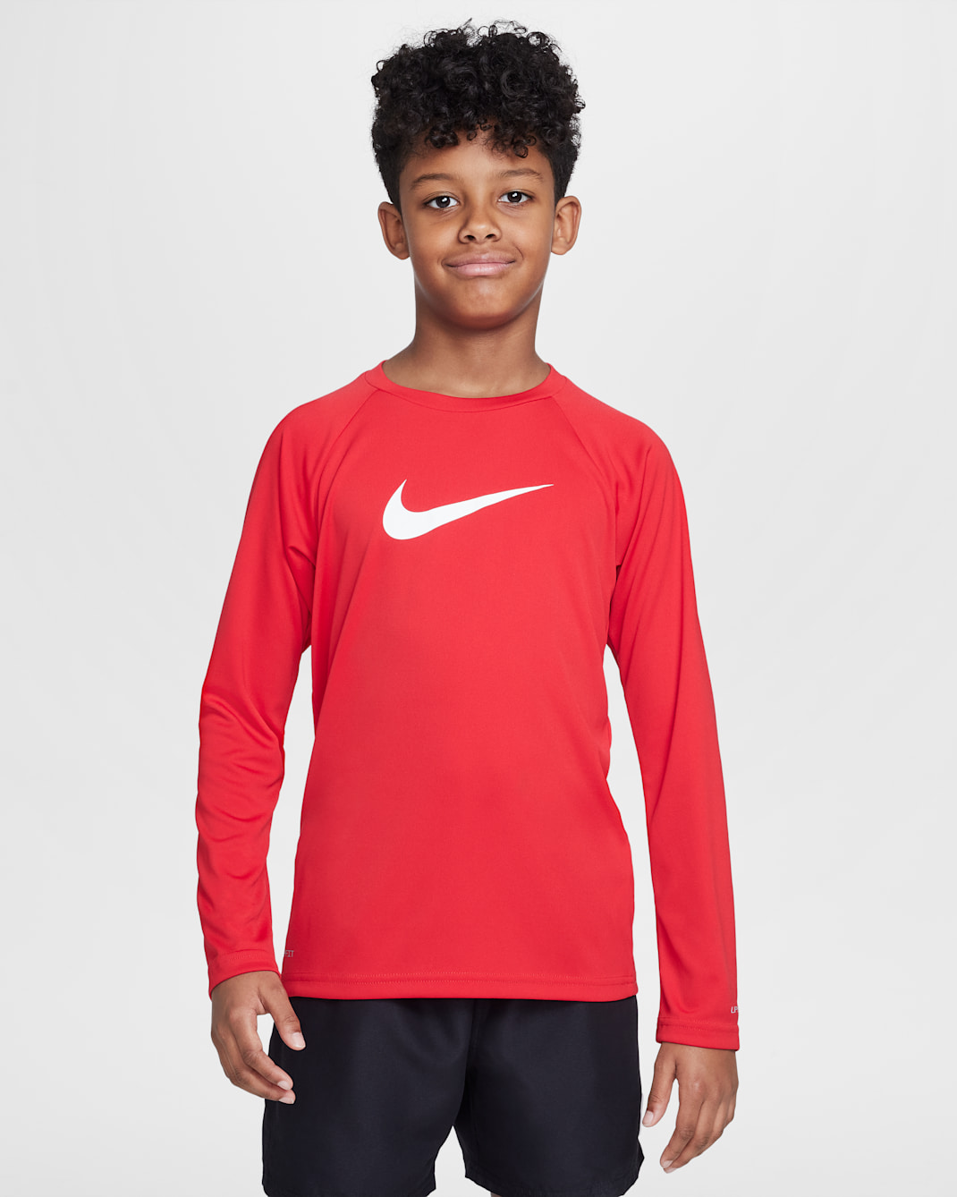 Playera de manga larga Hydroguard para niño talla grande Nike Swim Solid - Rojo universitario/Blanco