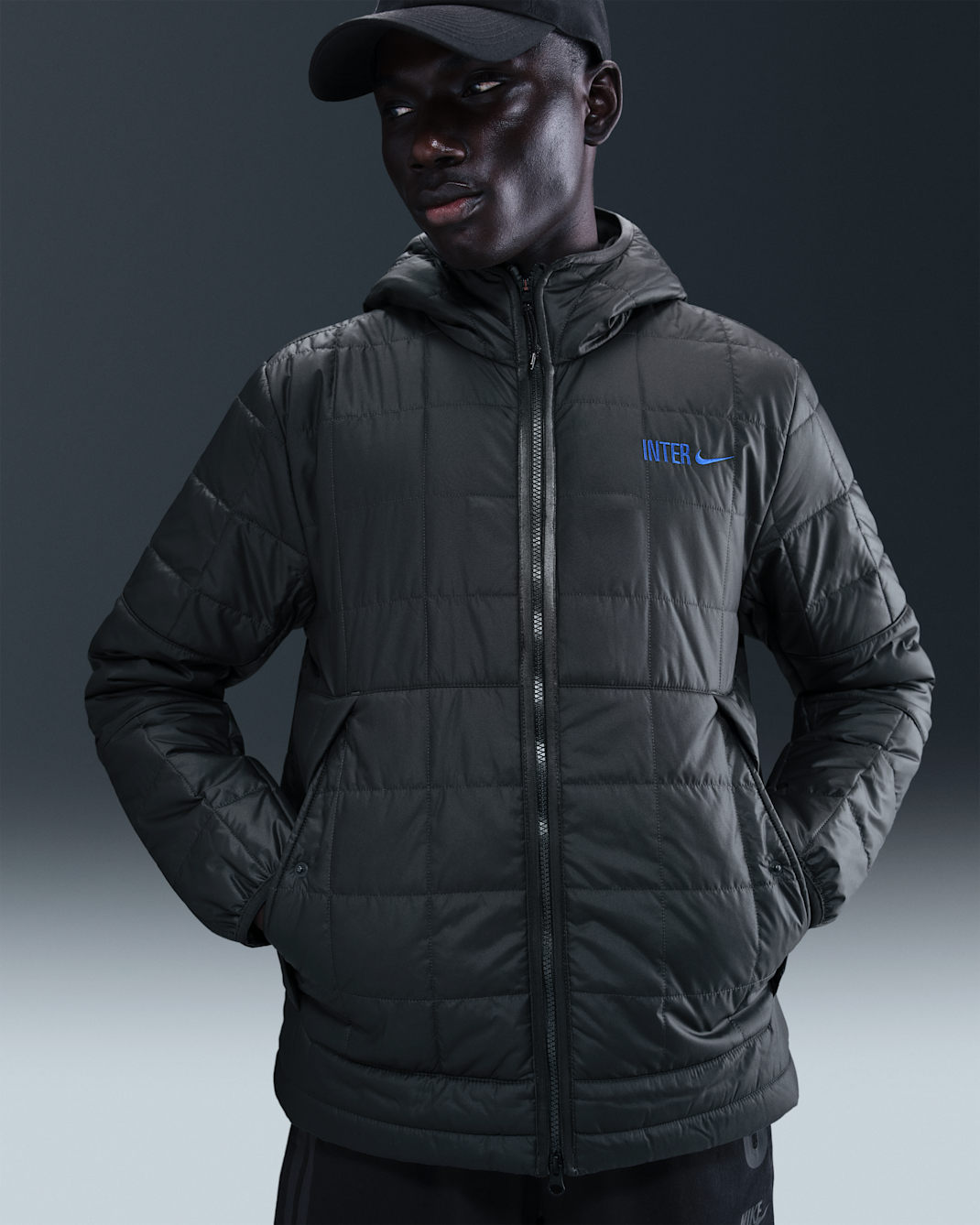 Inter de Milà Jaqueta de futbol amb caputxa i farciment sintètic Nike - Home - Anthracite/Lyon Blue