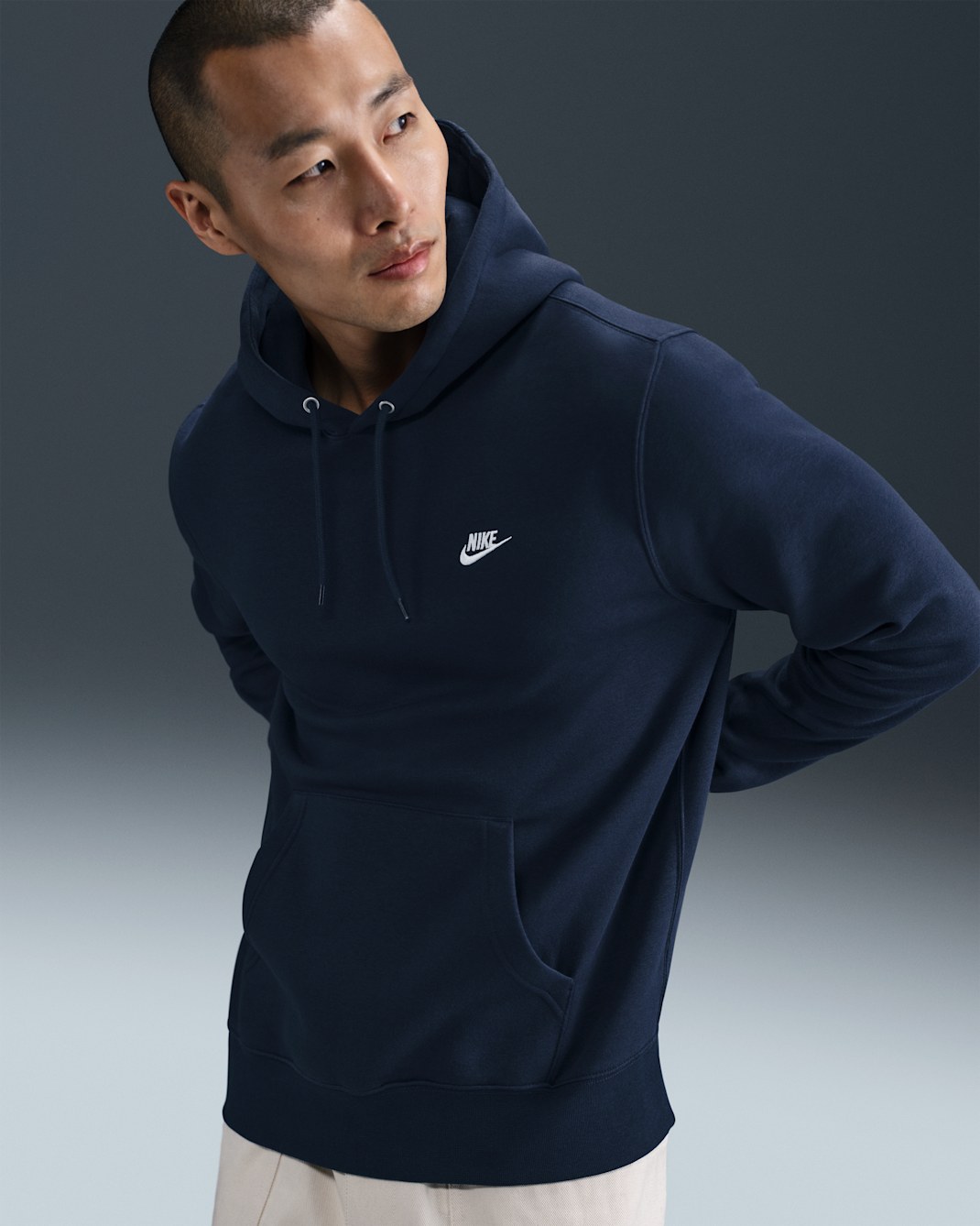 Nike Club Men's Pullover Fleece Hoodie - Obsidian/Obsidian/White