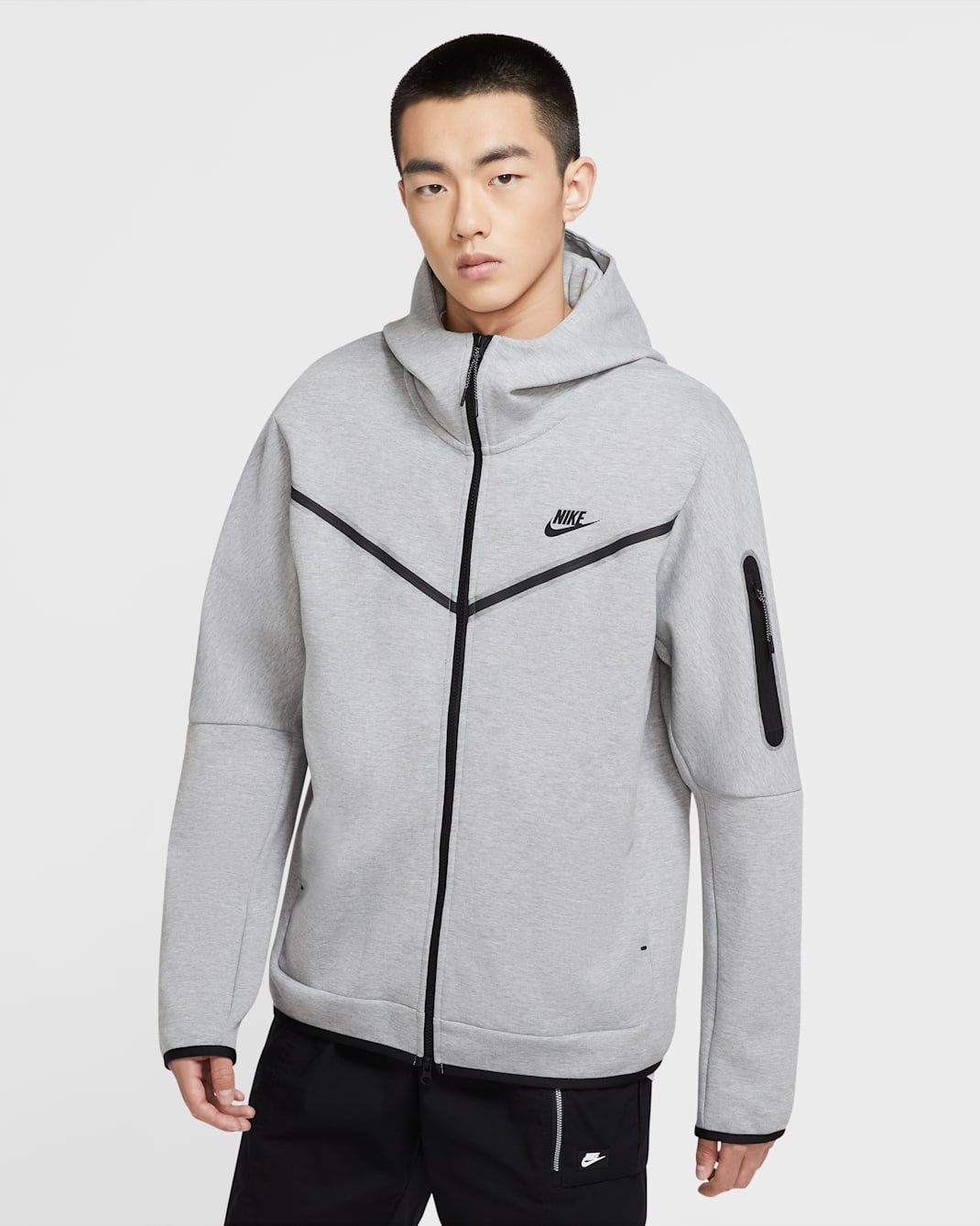 เสื้อมีฮู้ดซิปยาวผู้ชาย Nike Sportswear Tech Fleece - Dark Grey Heather/ดำ