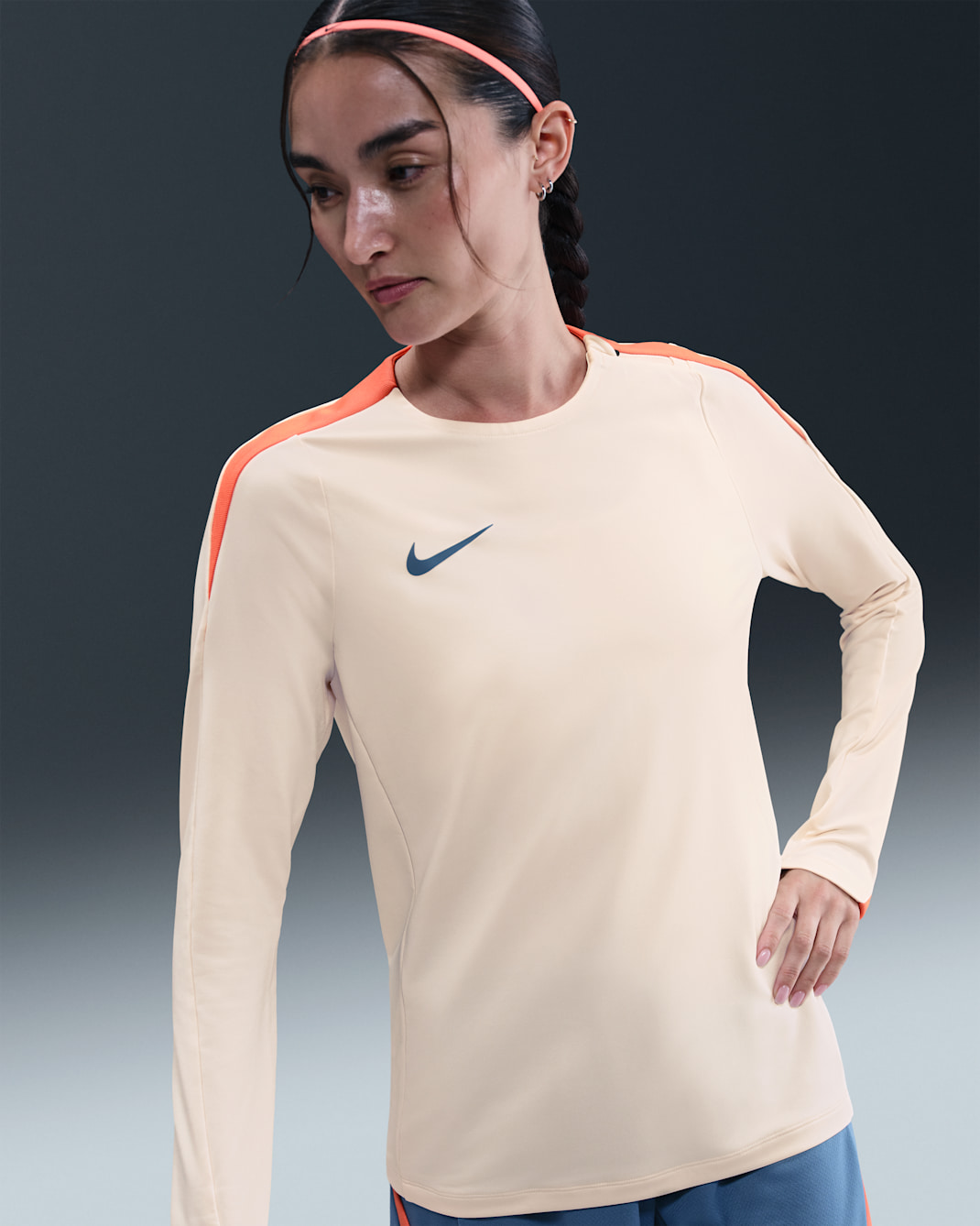 Nike Strike Women's Dri-FIT Crew-Neck Football Top - Chalk/Turf Orange/Smoky Blue
