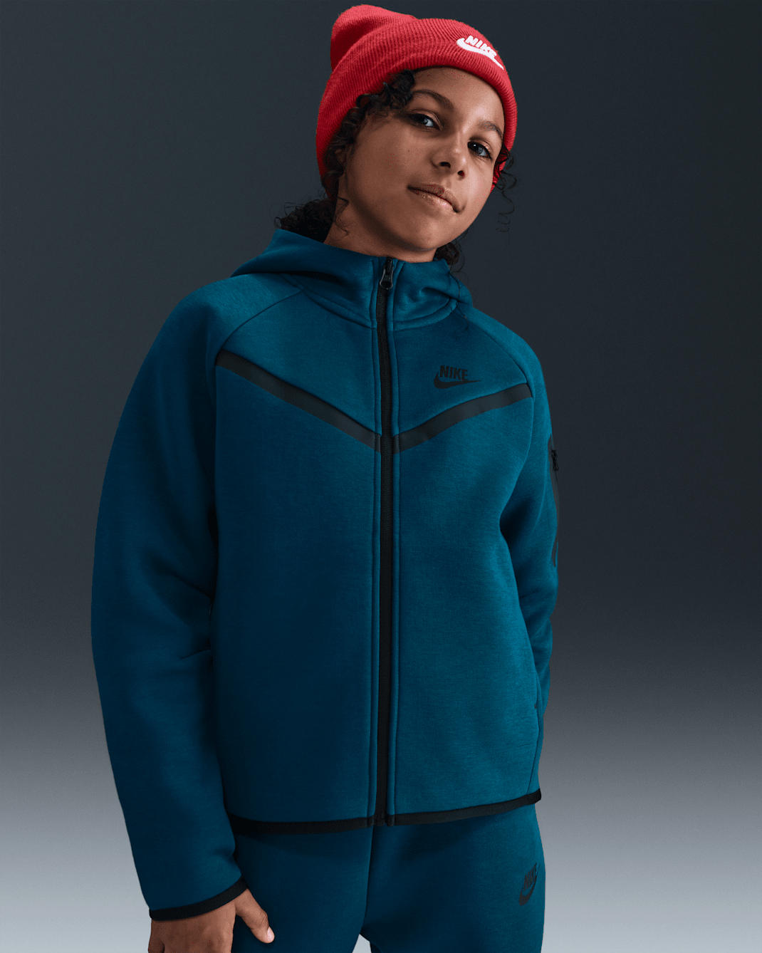Sweat à capuche et zip Nike Sportswear Tech Fleece pour fille - Blue Force/Noir/Noir