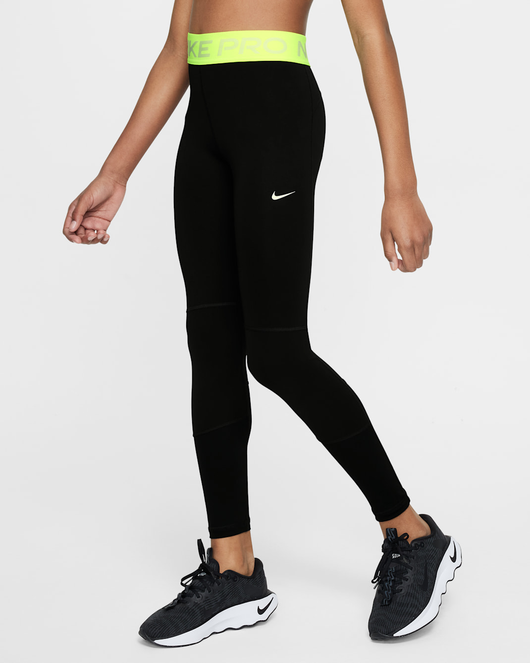 Nike Pro Dri-FIT leggings til store barn (jente) - Svart/Volt/Hvit