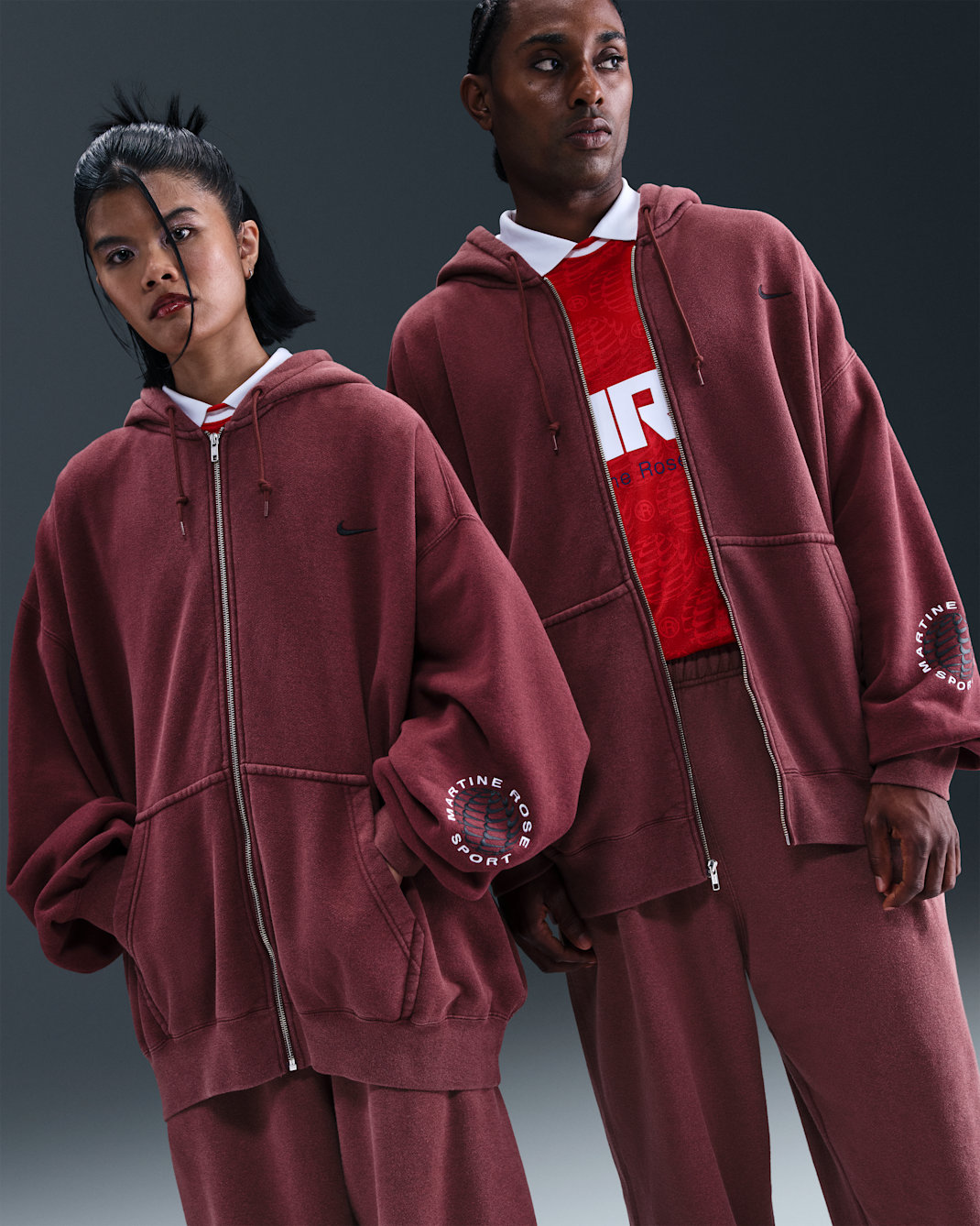Nike x Martine Rose Men's Full-Zip Hoodie - Team Crimson/Heather/White