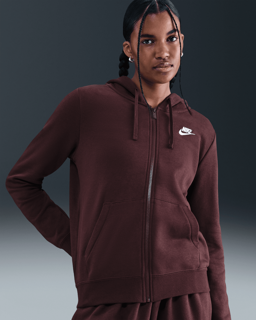 Nike Sportswear Club Fleece Women's Full-Zip Hoodie - Burgundy Crush/White
