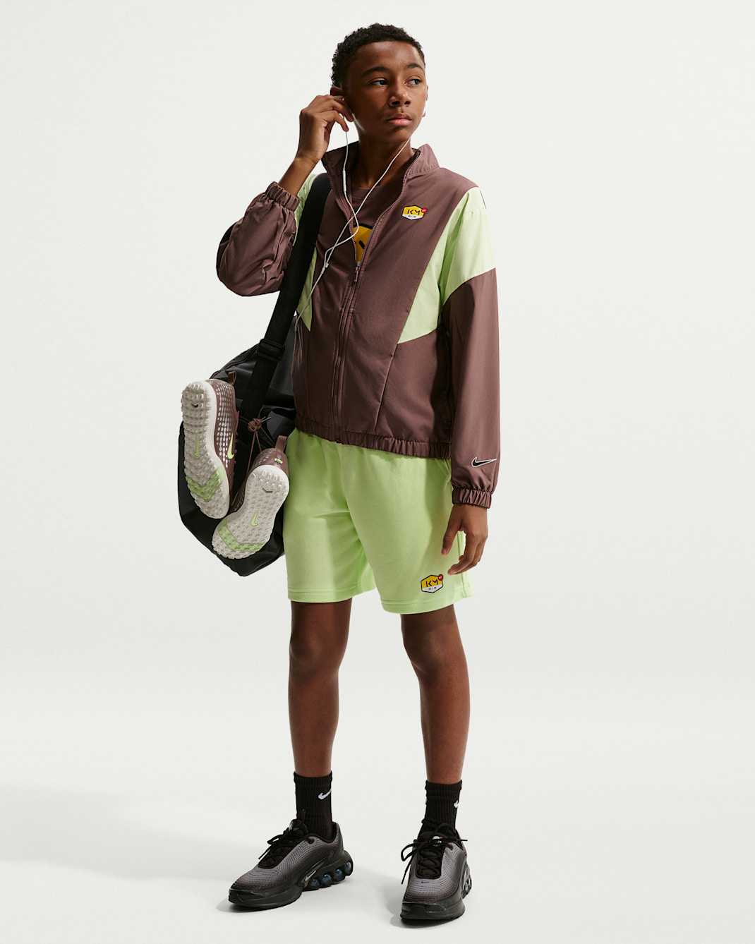 Short de foot Kylian Mbappé Club Fleece pour ado - Light Liquid Lime/Noir