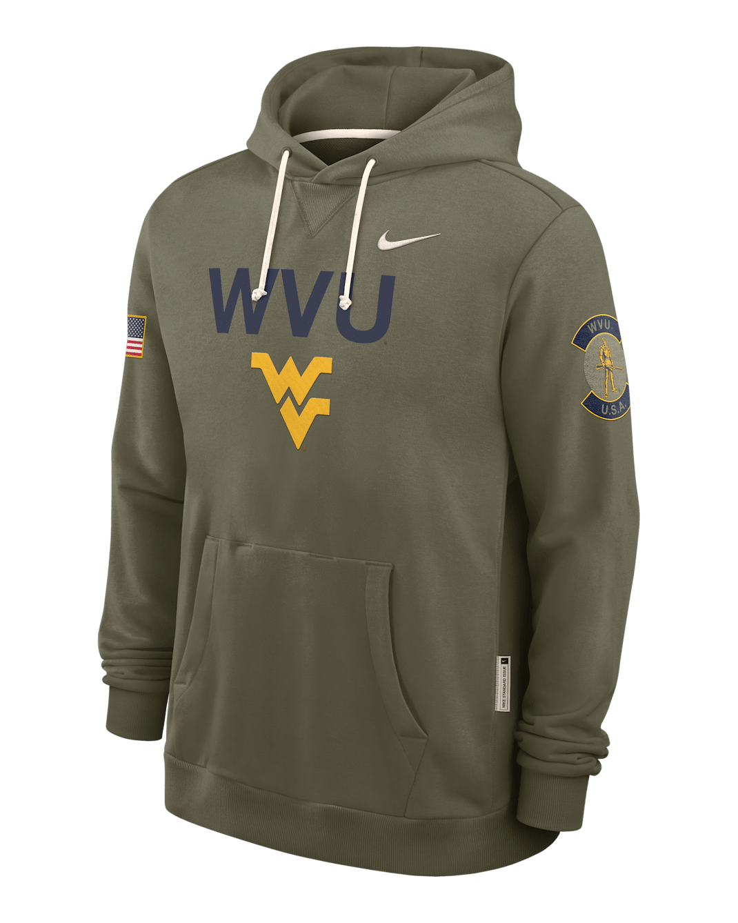 West Virginia 2025 Military Appreciation Men's Nike Dri-FIT College Pullover Hoodie - Olive