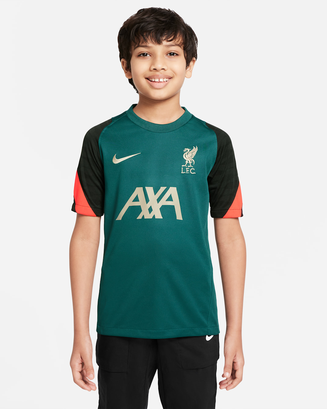Liverpool F.C. Strike Older Kids' Short-Sleeve Football Top - Dark Atomic Teal/Bright Crimson/Mystic Stone