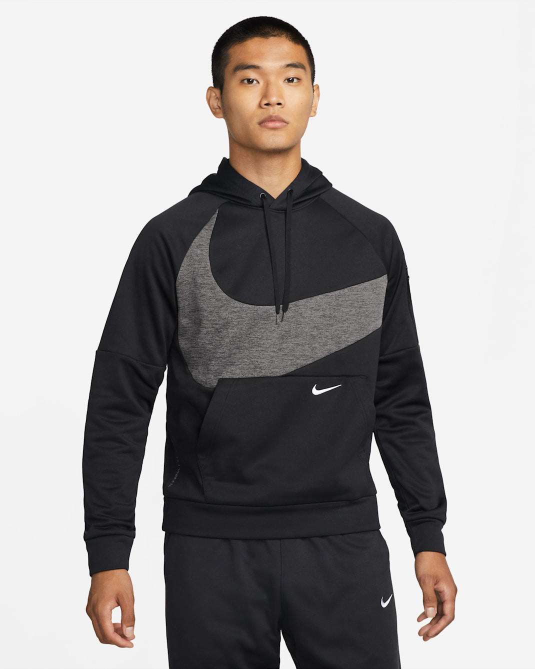 Nike Therma-FIT Men's Pullover Fitness Hoodie - Black/Black/Charcoal Heather/White
