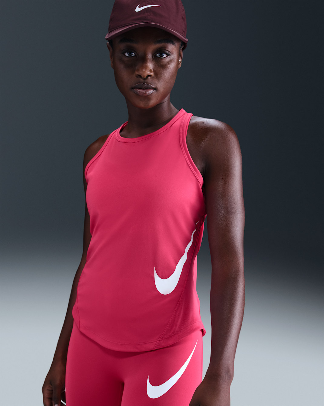 Nike Tempo Swoosh Run Women's Dri-FIT Running Tank Top - Rush Pink/White