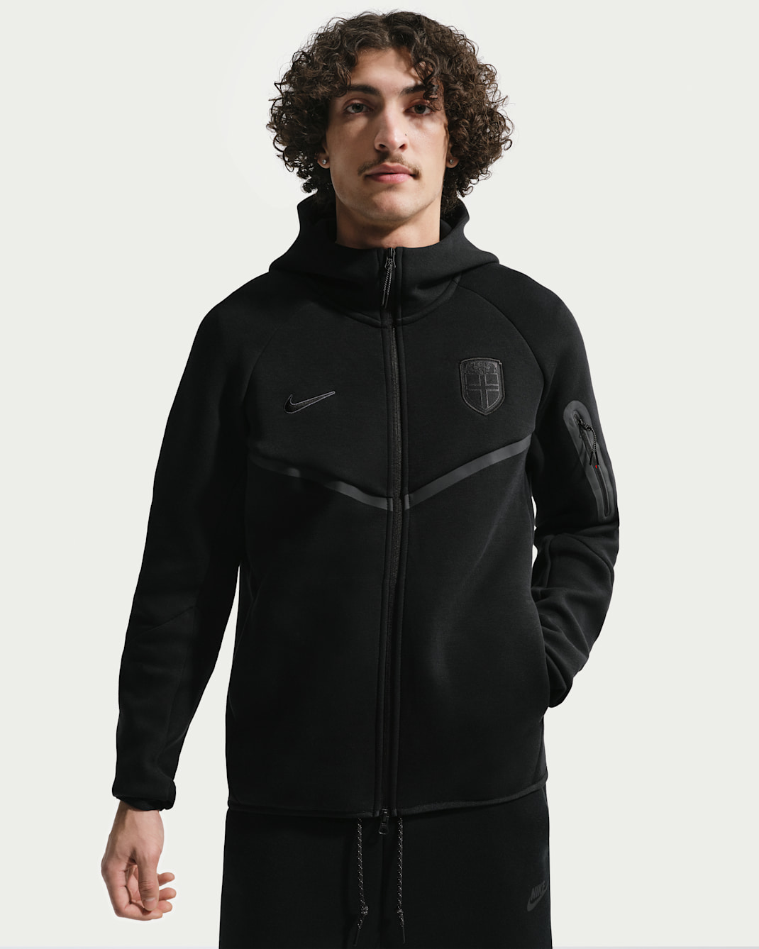 Norge Tech Fleece Windrunner Nike Football-hættetrøje med lynlås til mænd - sort/Anthracite