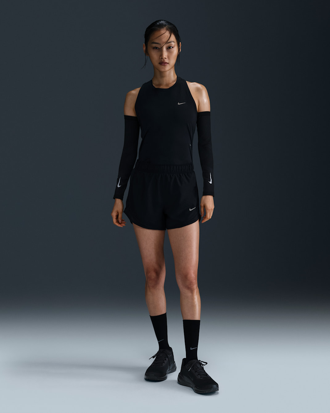 กางเกงวิ่งขาสั้นเอวปานกลางมีซับในผู้หญิง Dri-FIT Nike Tempo - ดำ/ดำ/ดำ