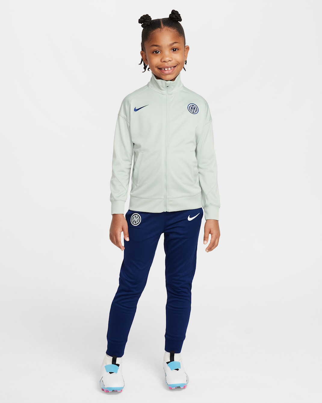 Inter Milan Strike Younger Kids' Nike Dri-FIT Football Knit Tracksuit - Grey Haze/Blue Void/Blue Void