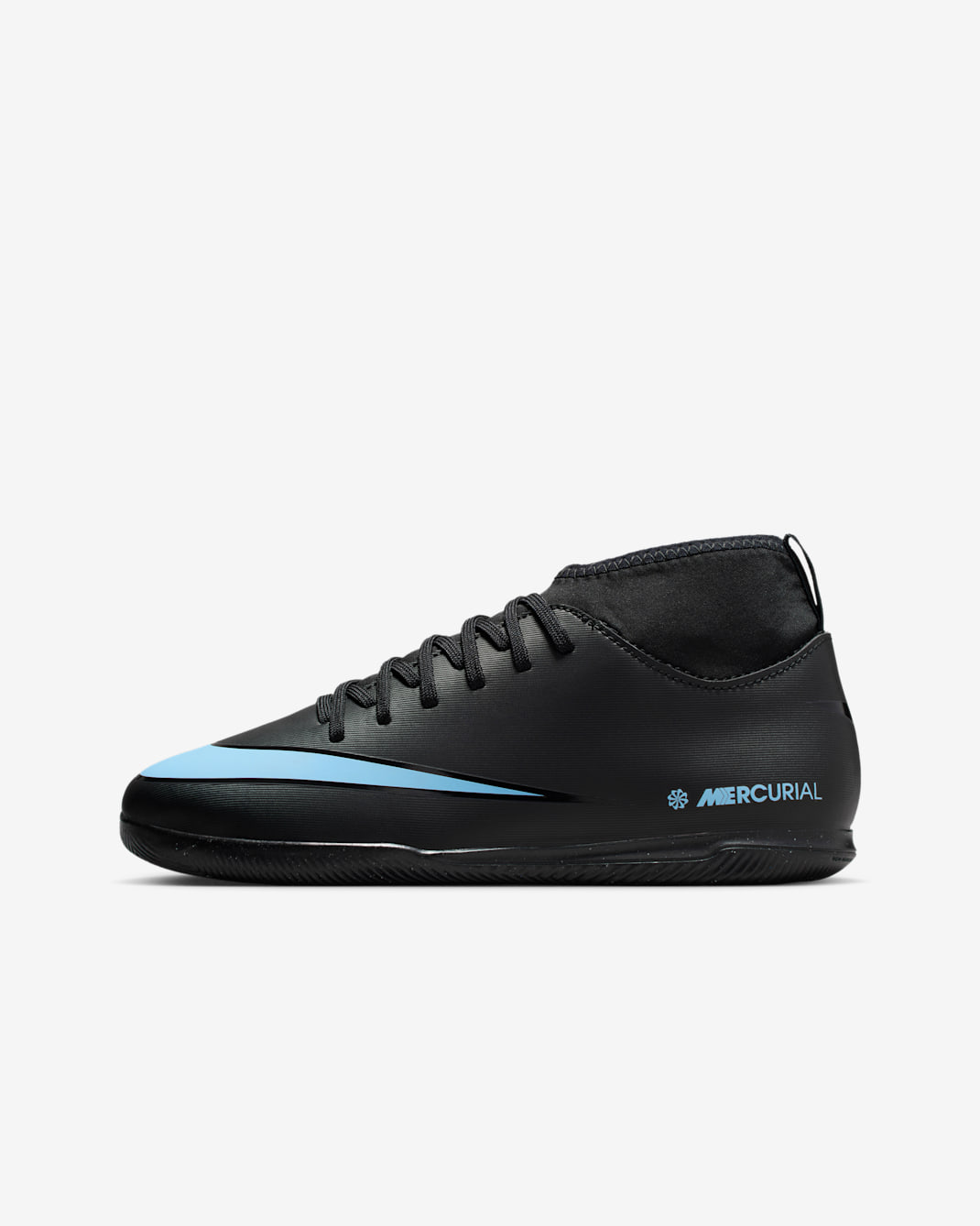 Nike Jr. Mercurial Superfly 10 Club Little/Big Kids' IC High-Top Soccer Shoes - Black/Ice Blue