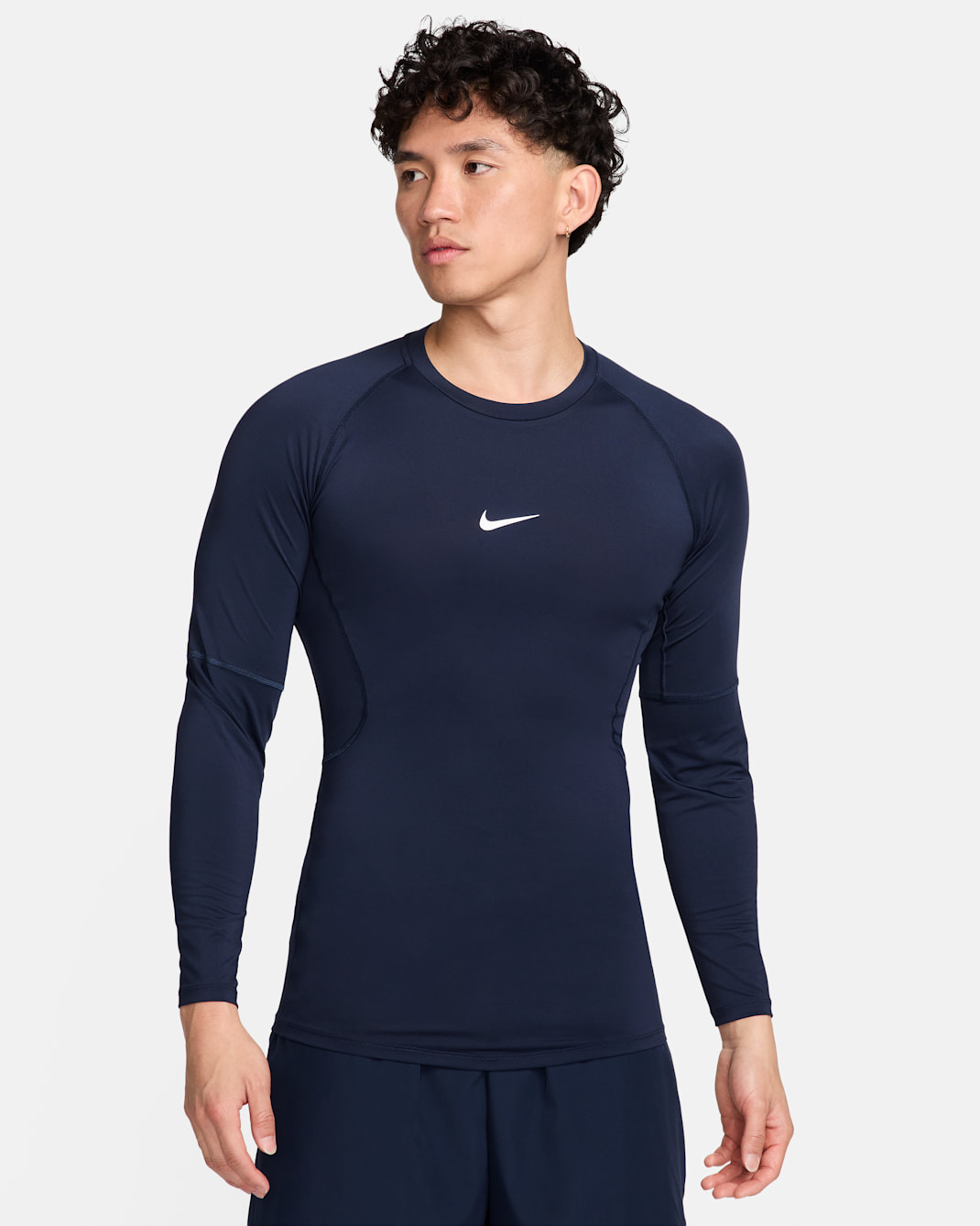 ナイキ プロ メンズ Dri-FIT タイト ロングスリーブ フィットネストップ - オブシディアン/ホワイト