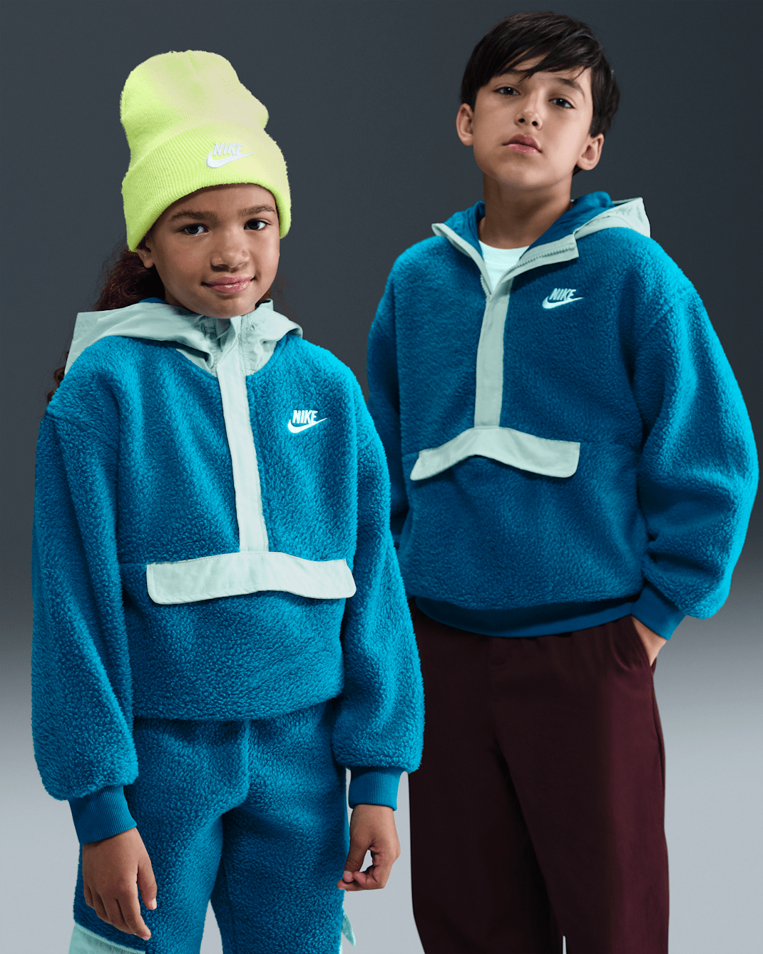 Nike Sportswear Club Fleece Big Kids' Loose 1/4-Zip Hoodie - Green Abyss/Mint Foam/White