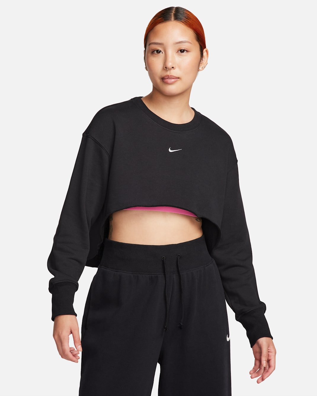 Nike Sportswear Women's French Terry Crew-Neck Crop Top - Black/Light Smoke Grey