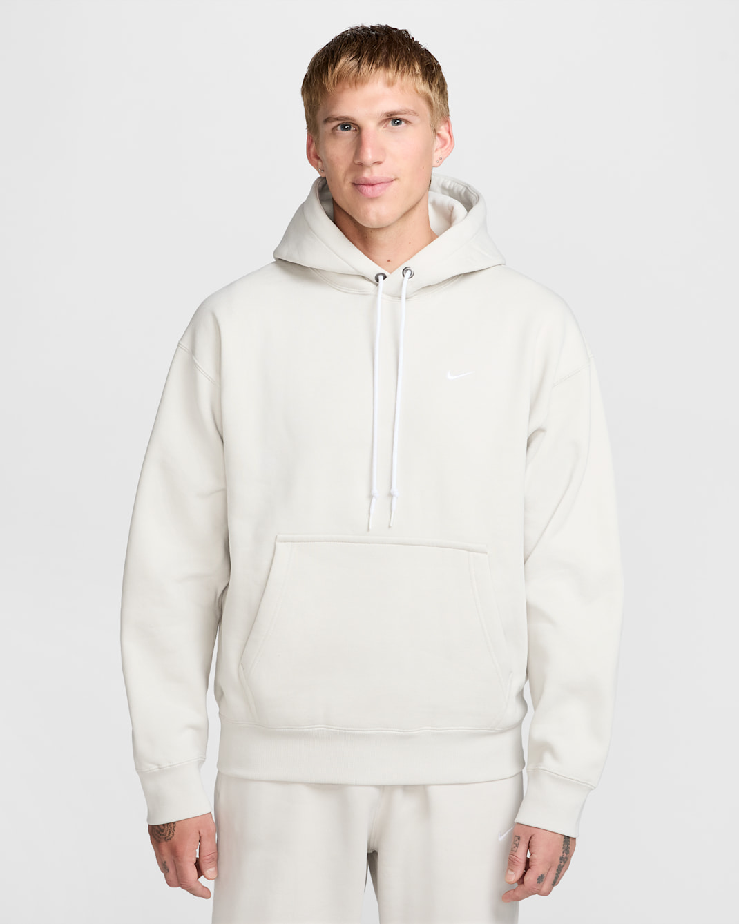 Nike Solo Swoosh Men's Fleece Pullover Hoodie - Light Bone/White