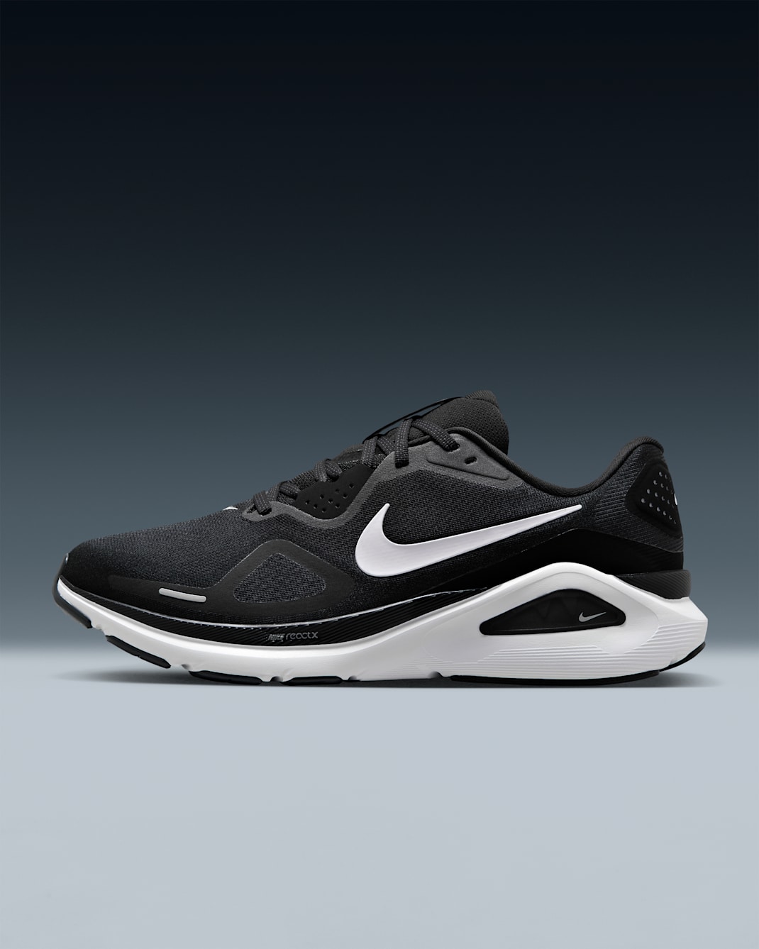 Nike Structure 26 Erkek Yol Koşu Ayakkabısı (Ekstra Geniş) - Siyah/Wolf Grey/Metallic Silver/Beyaz