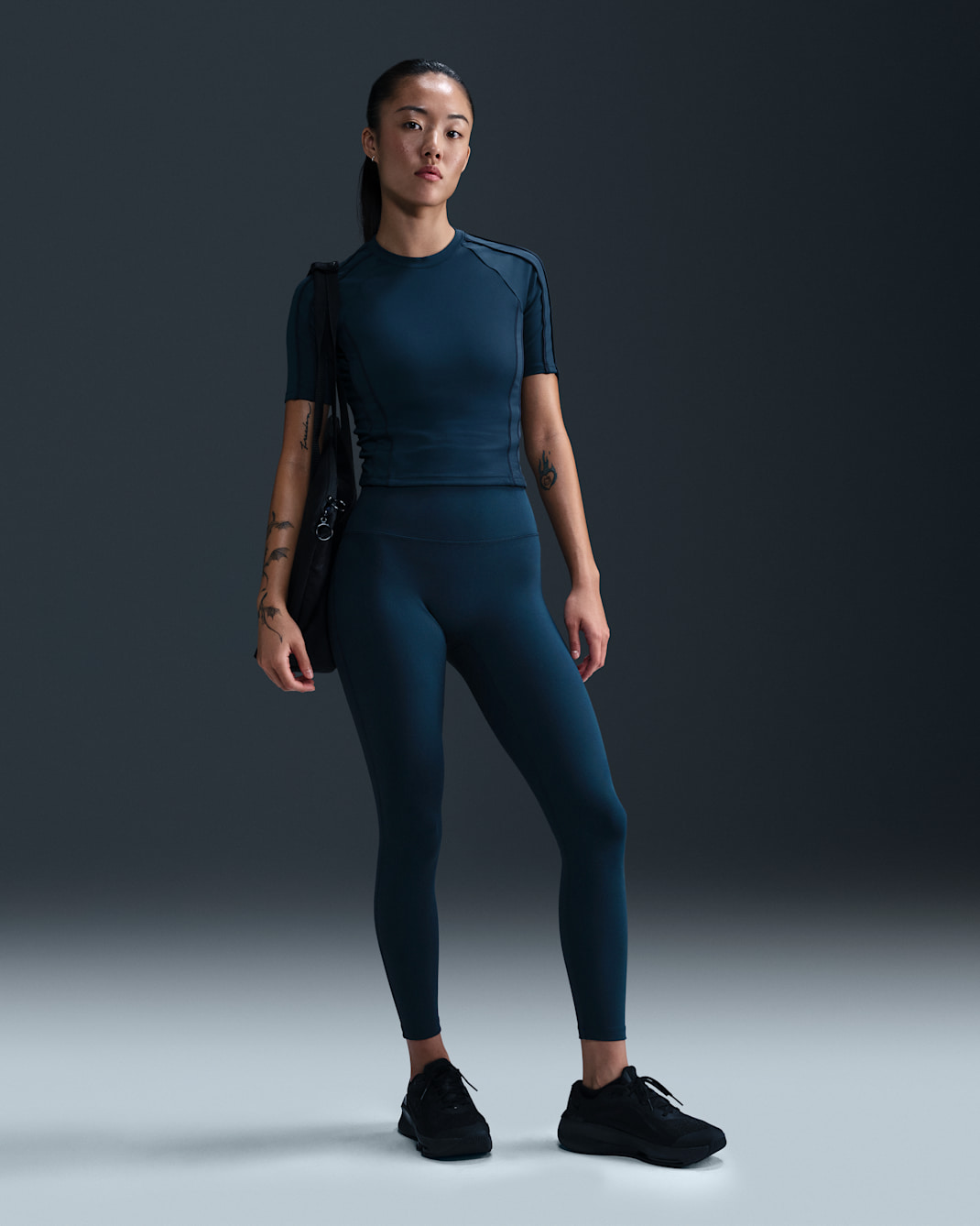 나이키 원 심리스 프론트 여성 하이웨이스트 풀 렝스 레깅스 - 아머리 네이비/블랙