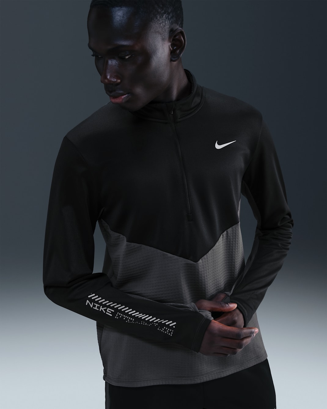 Pánský zimní běžecký top s polovičním zipem Nike Pacer - Anthracite/Černá