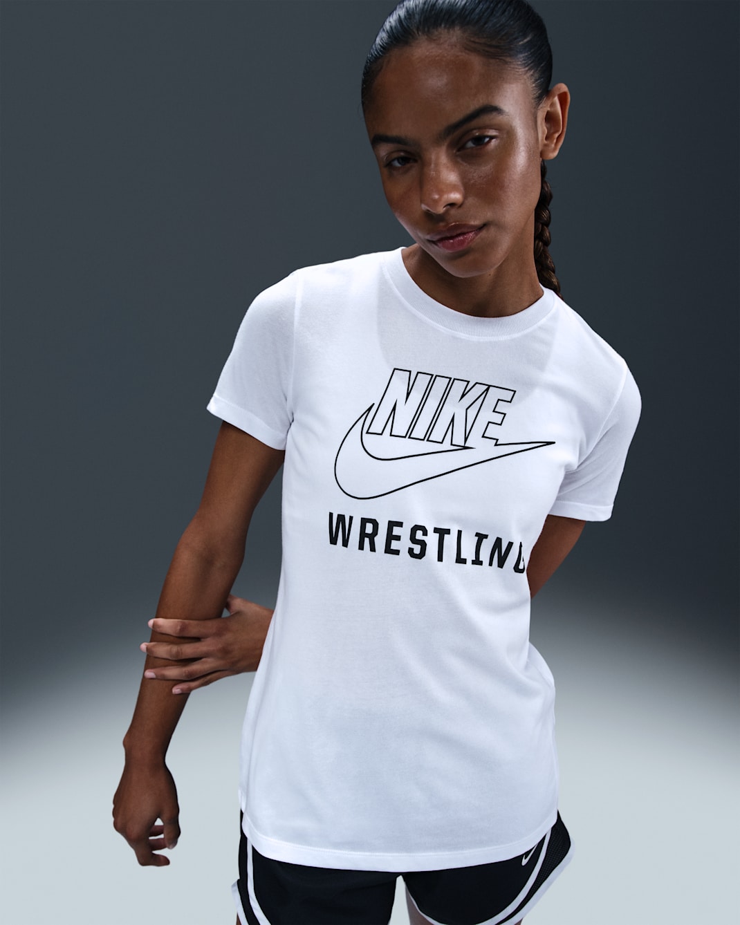 Playera de lucha para mujer Nike Swoosh - Blanco