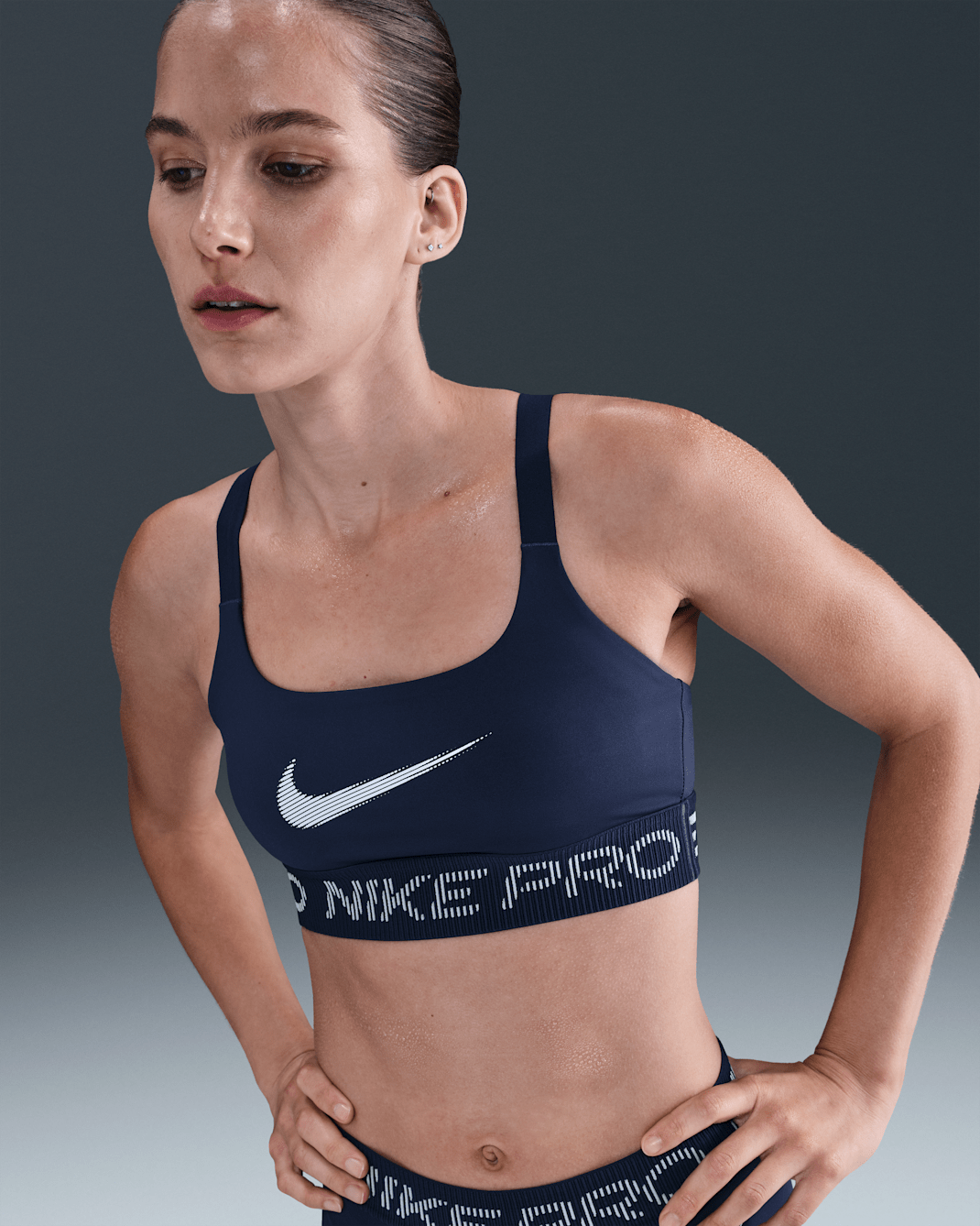 Nike Pro Women's Light-Support Non-Padded Sports Bra - Midnight Navy/Football Grey/White