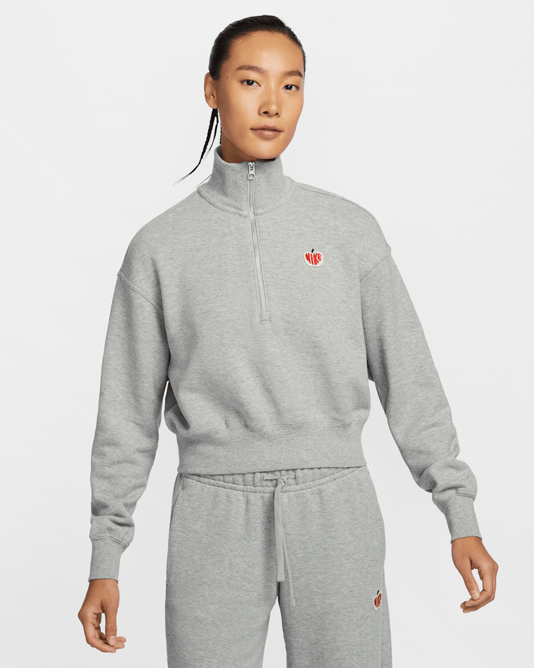 ナイキ スポーツウェア フェニックス フリース ウィメンズ 1/2ジップ クロップド スウェットシャツ - ダークグレーヘザー
