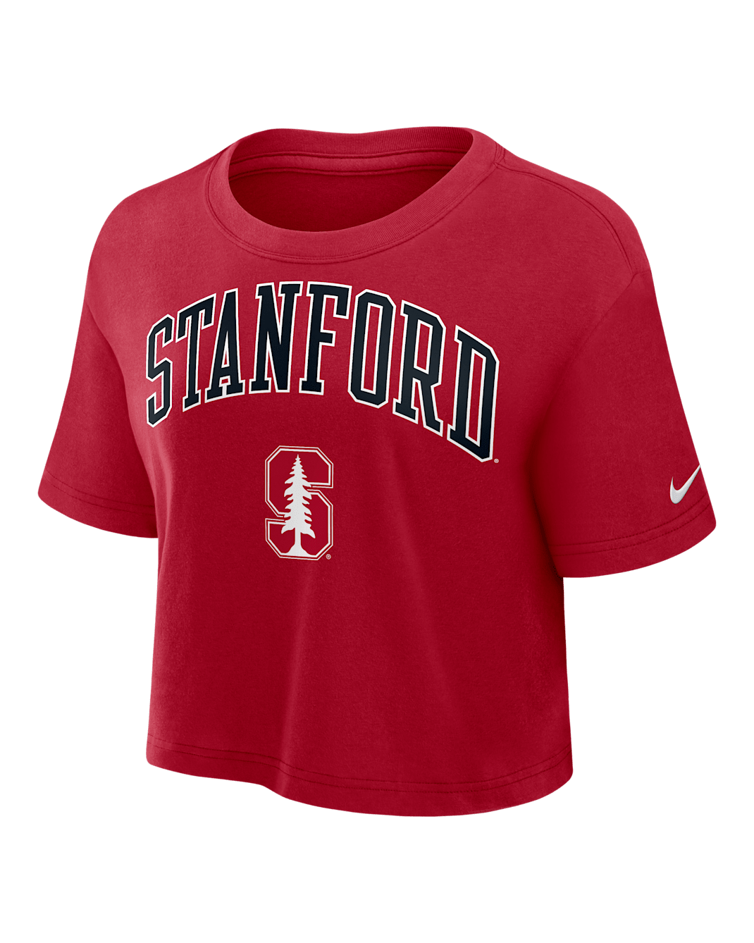 Playera universitaria Nike Dri-FIT cropped para mujer Stanford Athletic Prep Arch - Carmesí