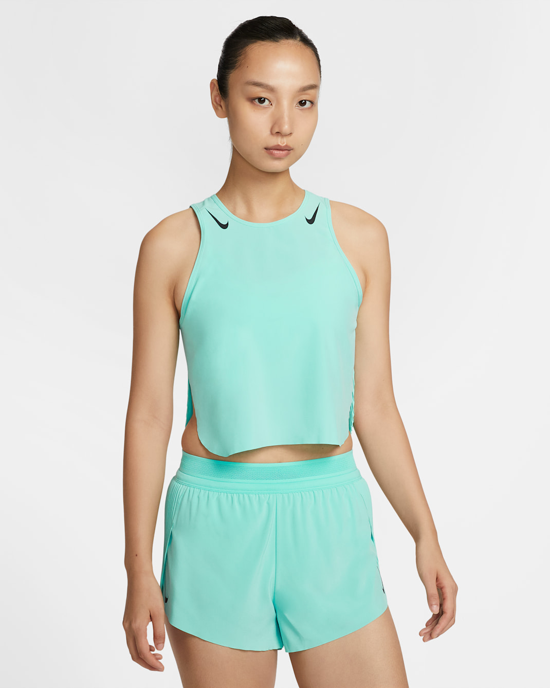 Nike AeroSwift 女款 Dri-FIT ADV 短版跑步背心上衣 - Hyper Turquoise/黑色