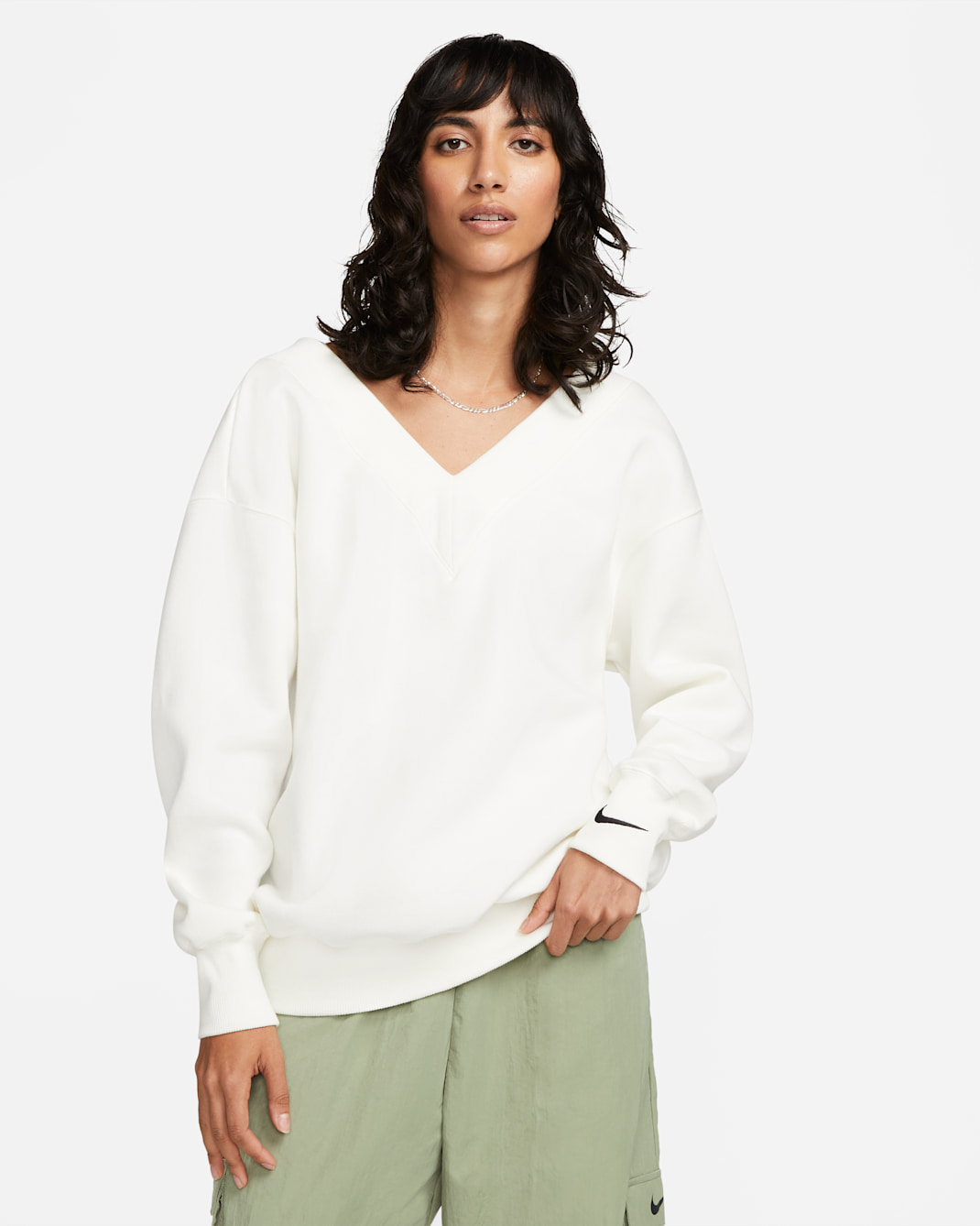 Nike Sportswear Phoenix Fleece Women's Oversized V-Neck Sweatshirt - Sail/Black