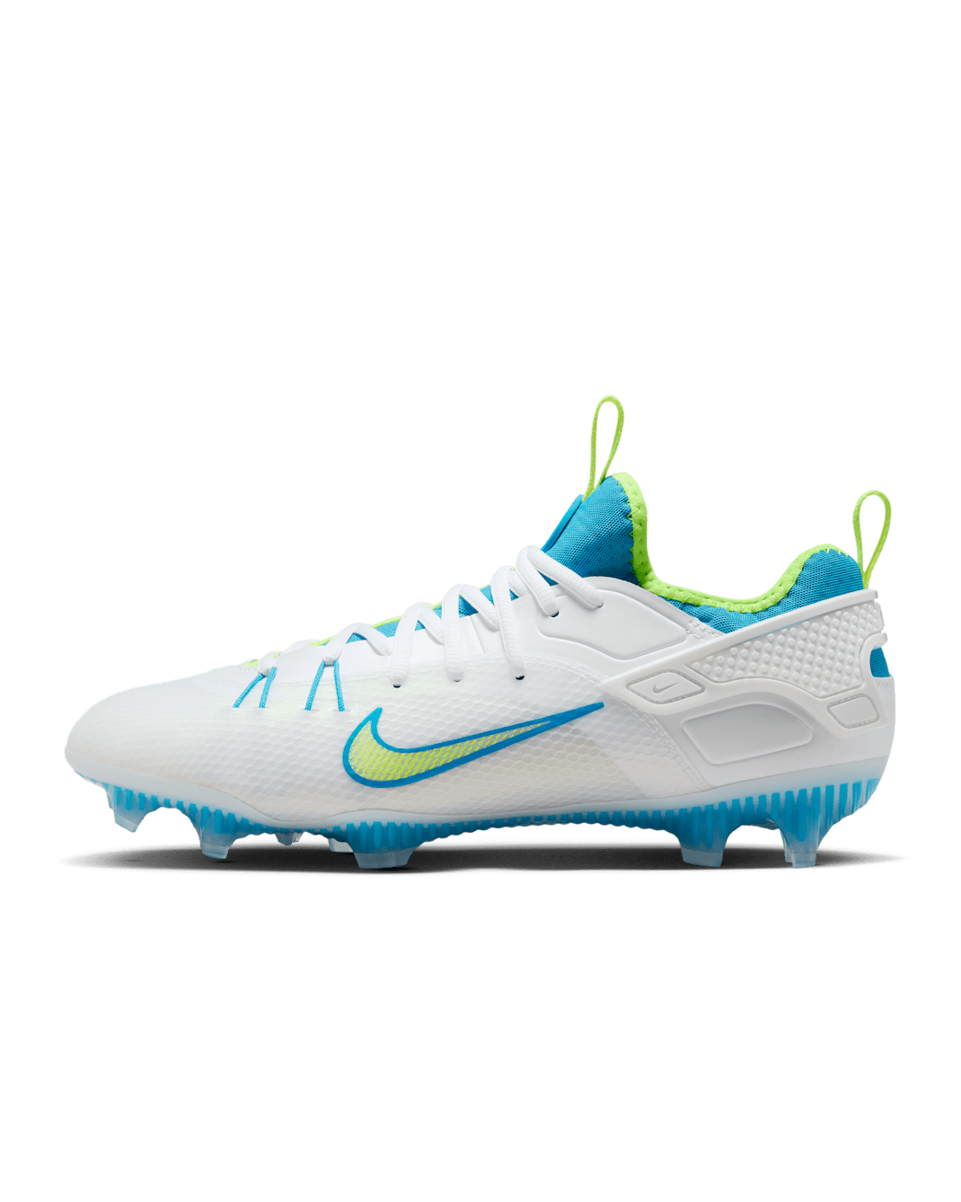 Nike Huarache 9 Elite Low LAX SE Lacrosse Cleats - White/Vivid Blue/Volt
