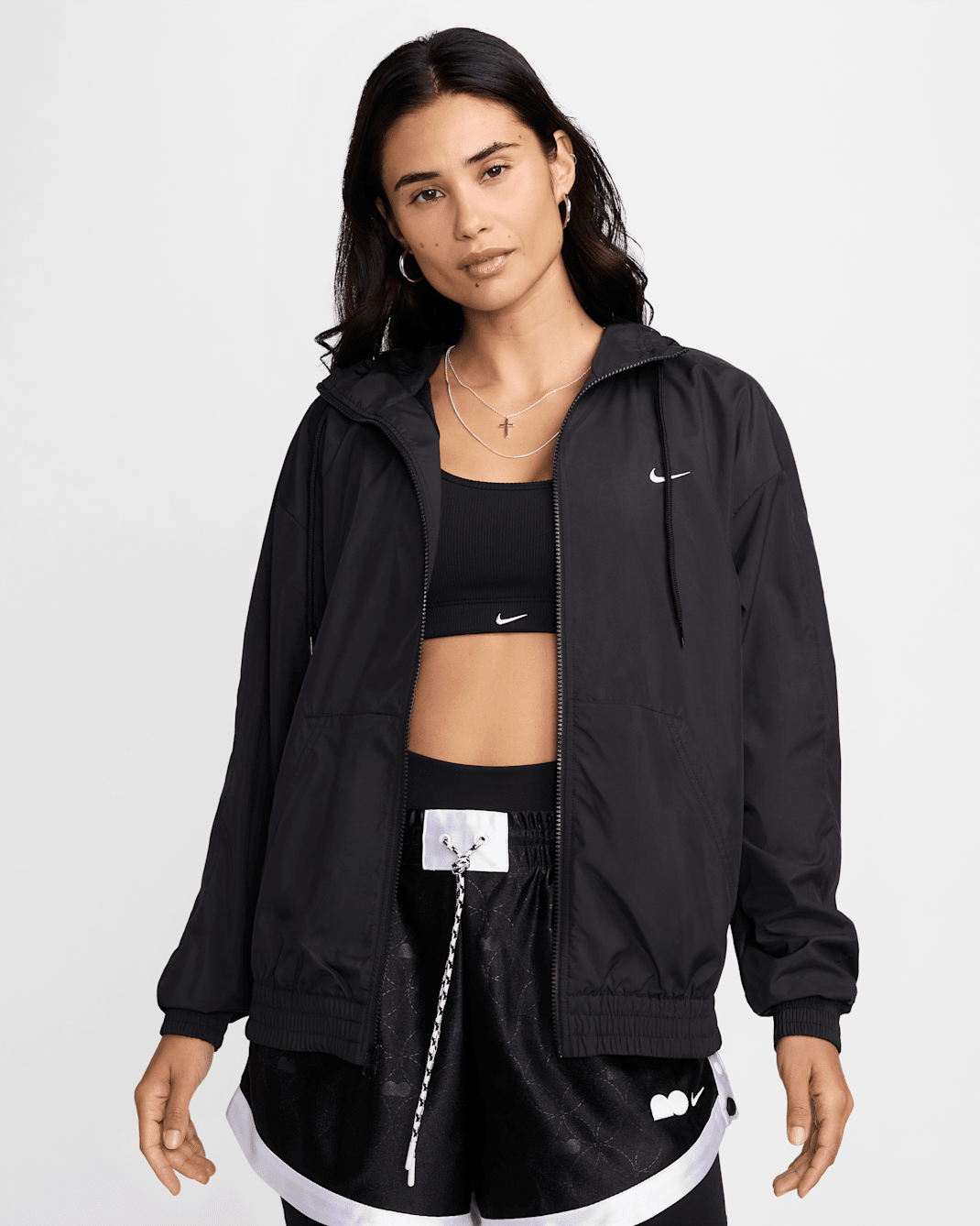 Nike Sportswear Classic Wovens Women's Loose UV Hooded Jacket - Black/White