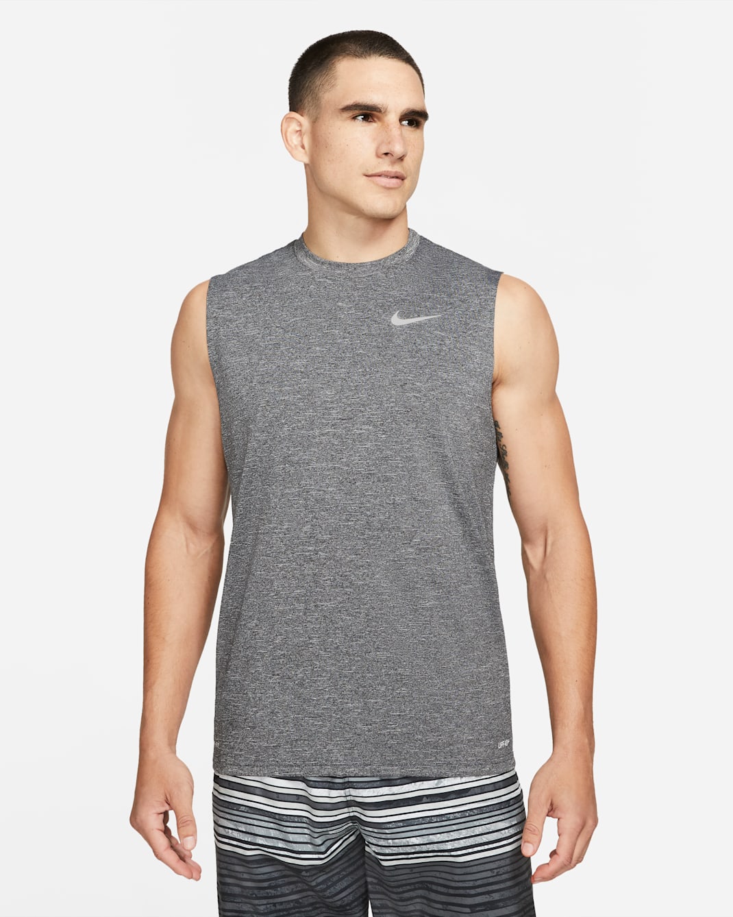 Camiseta sin mangas para hombre Nike Swim Hydroguard Essential - Negro jaspeado/Blanco