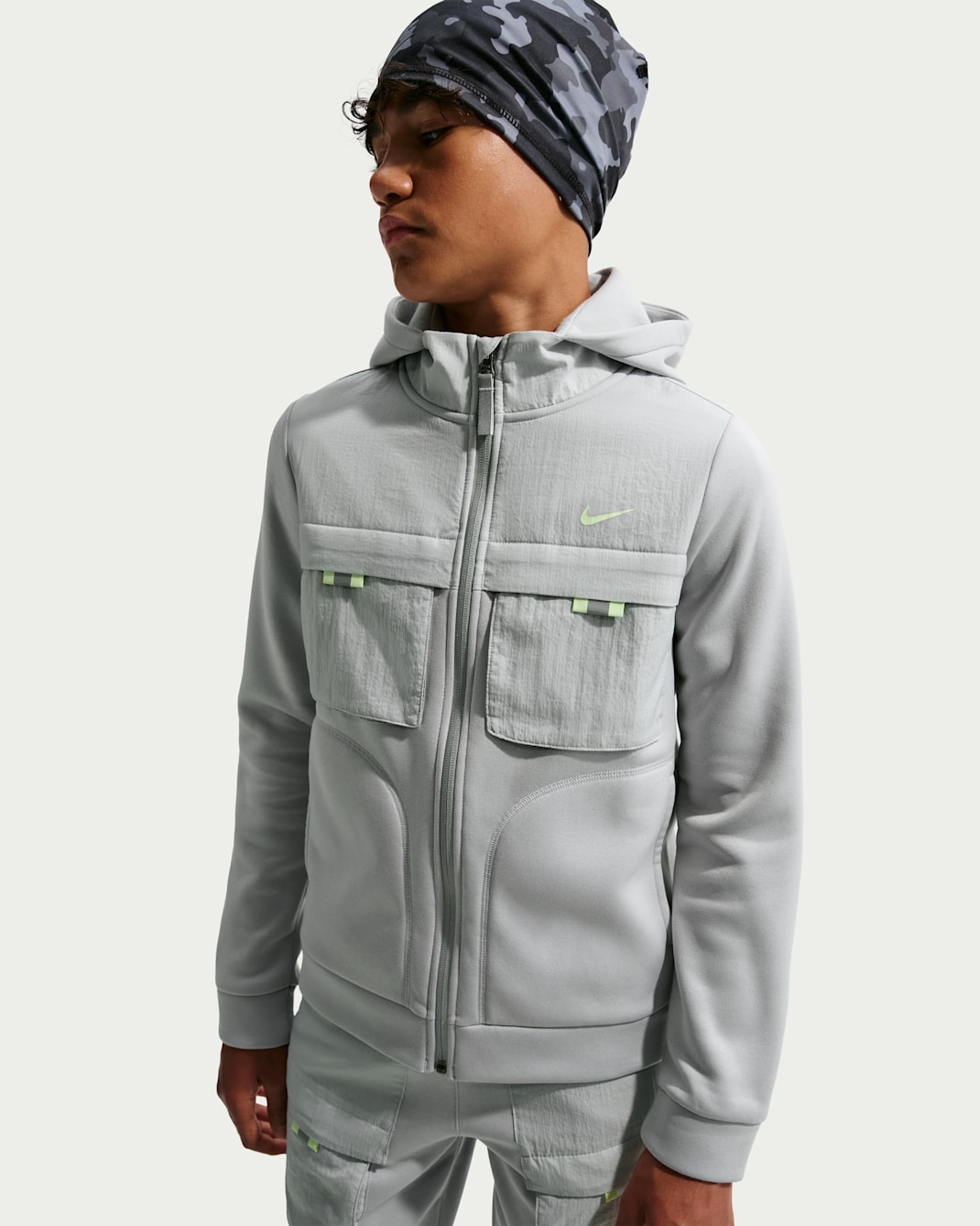 Nike Sportswear City Utility Big Kids' Full-Zip Hoodie - Light Smoke Grey/Light Smoke Grey/Light Liquid Lime