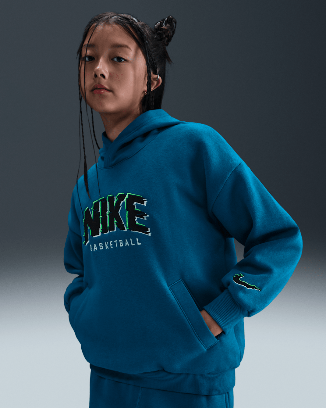 Nike Culture of Basketball Big Kids' Pullover Fleece Hoodie - Green Abyss/Black